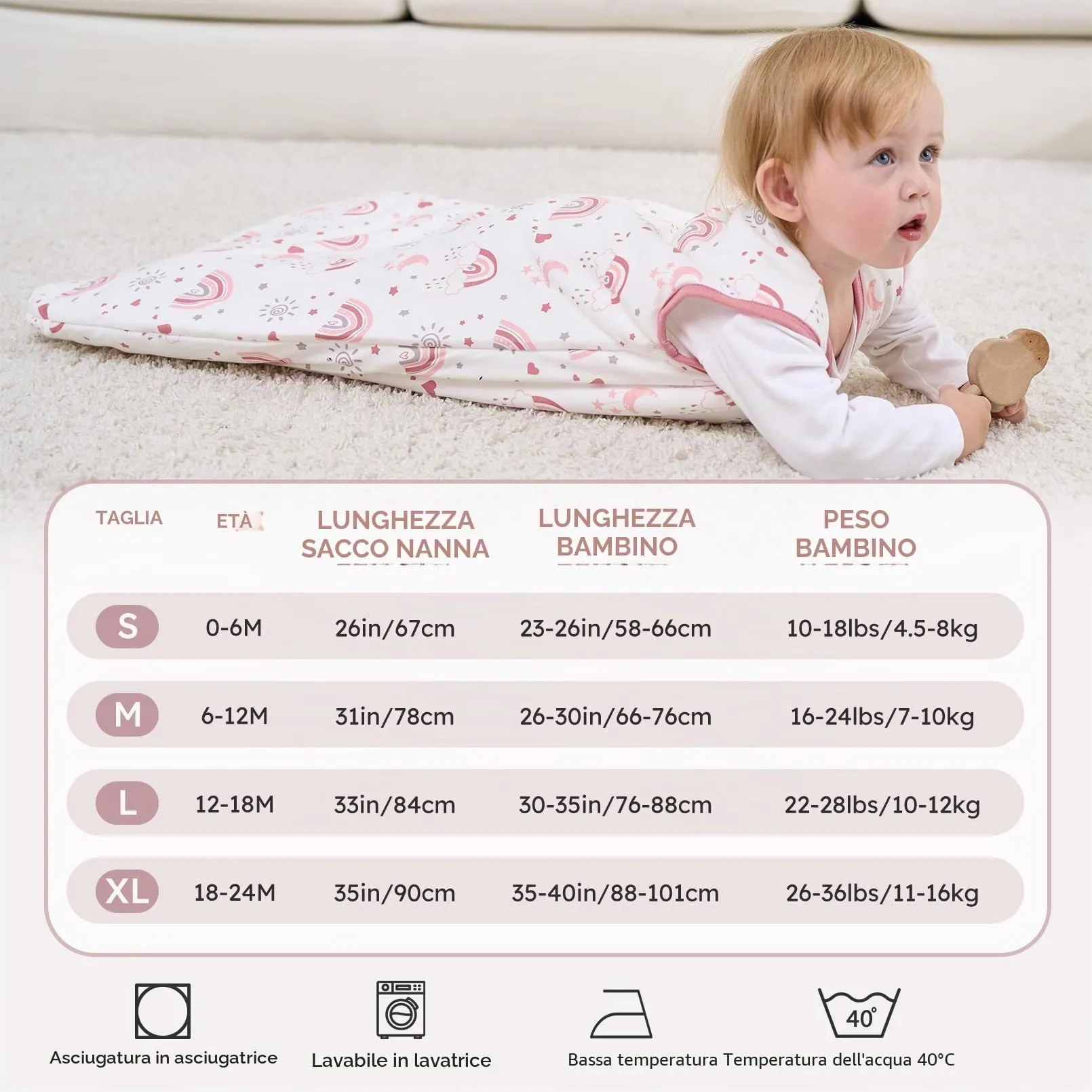 FIEMOL Sacco Nanna Invernale 2.5 Tog, Cotone Traspirante, 12-18 Mesi, Arcobaleno - immagine 5