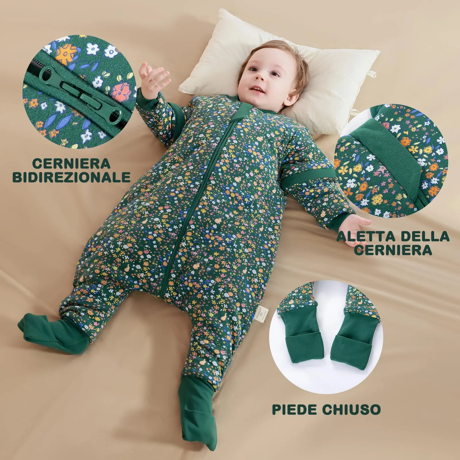 Mosebears Sacco nanna con gambe 2.5 Tog per bambini, foderato invernale con maniche staccabili, unisex - immagine 4