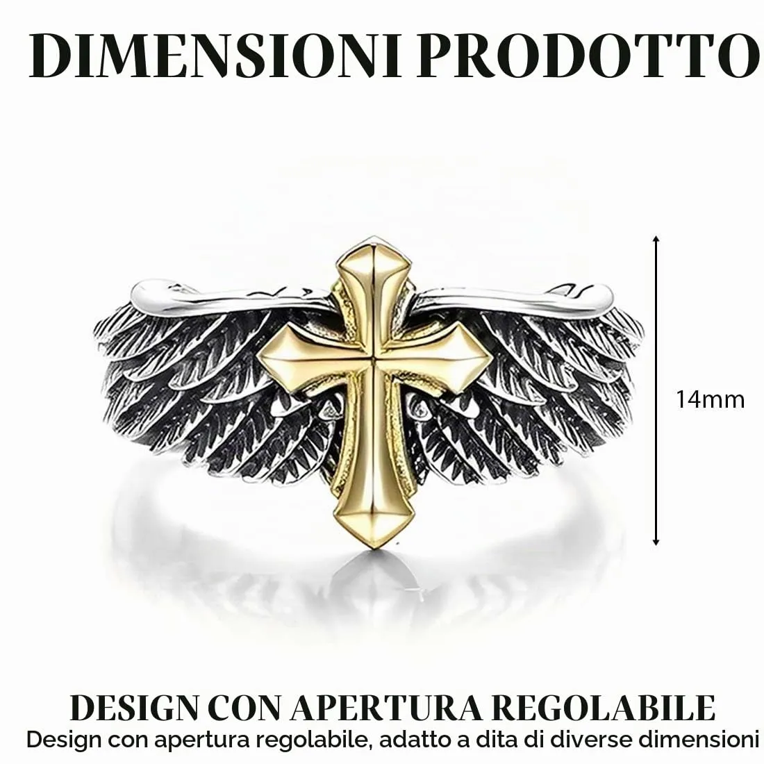 VJUYSW Anello Vintage a Croce con Ali Regolabile in Metallo - immagine 2