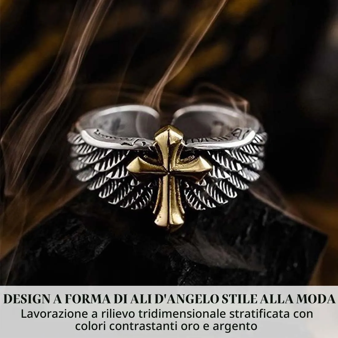 VJUYSW Anello Vintage a Croce con Ali Regolabile in Metallo - immagine 6