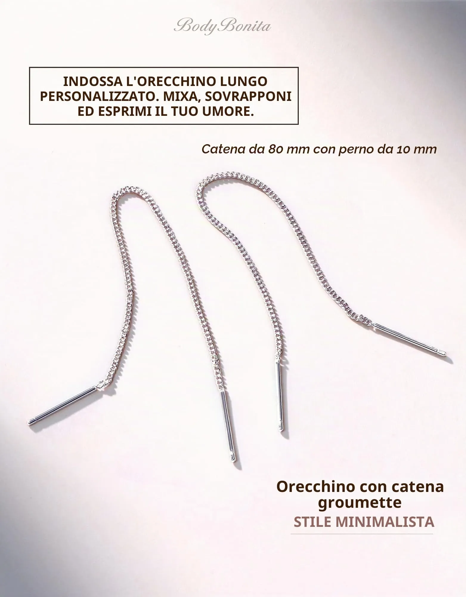BodyBonita Orecchini Pendenti Donna in Argento Sterling S925 Catena Lucidata - immagine 2