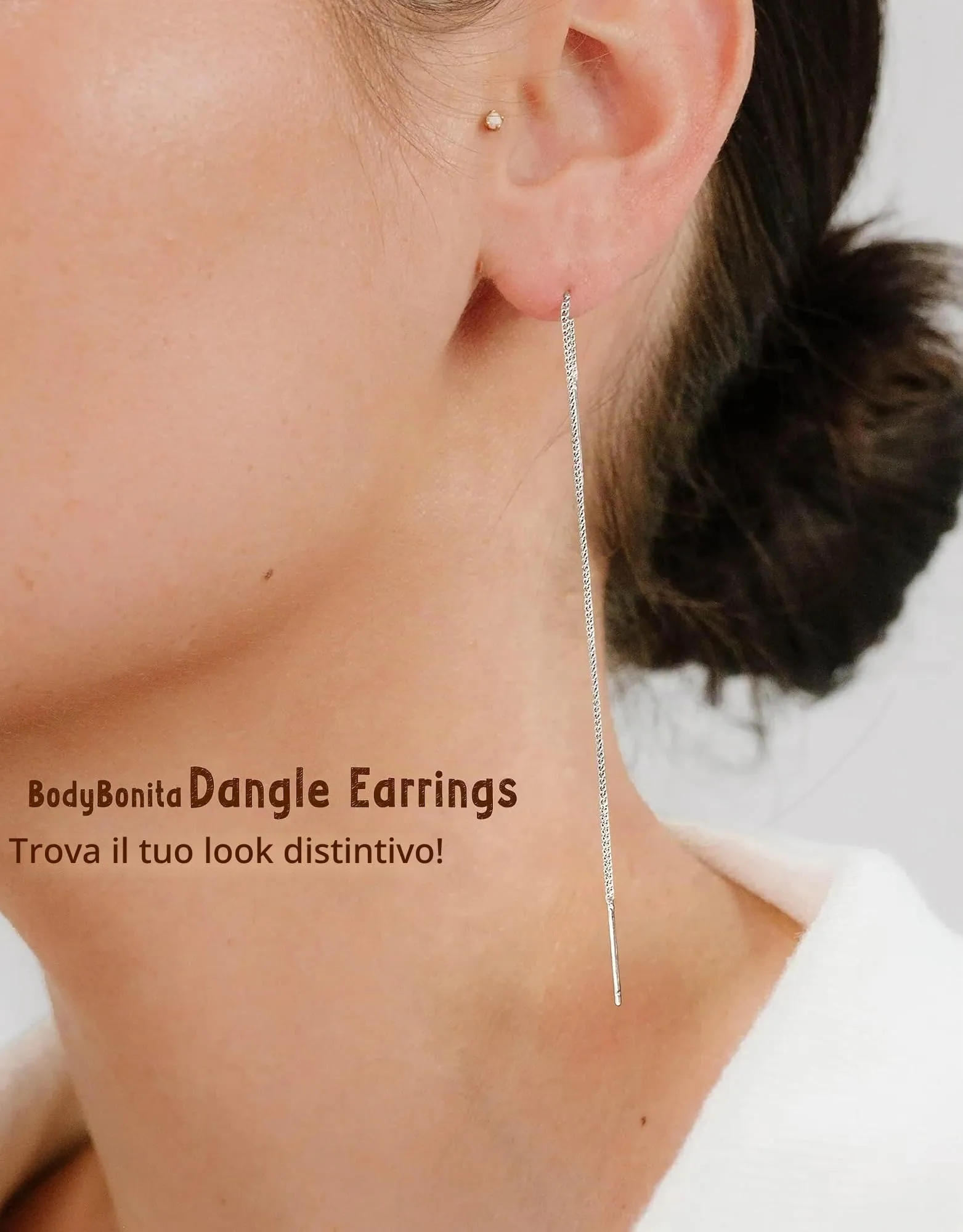 BodyBonita Orecchini Pendenti Donna in Argento Sterling S925 Catena Lucidata - immagine 3