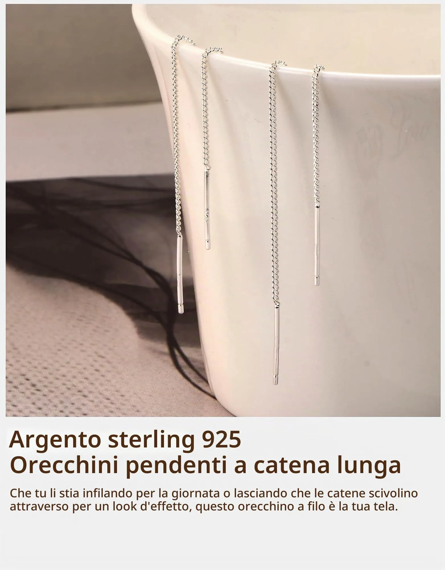 BodyBonita Orecchini Pendenti Donna in Argento Sterling S925 Catena Lucidata - immagine 4