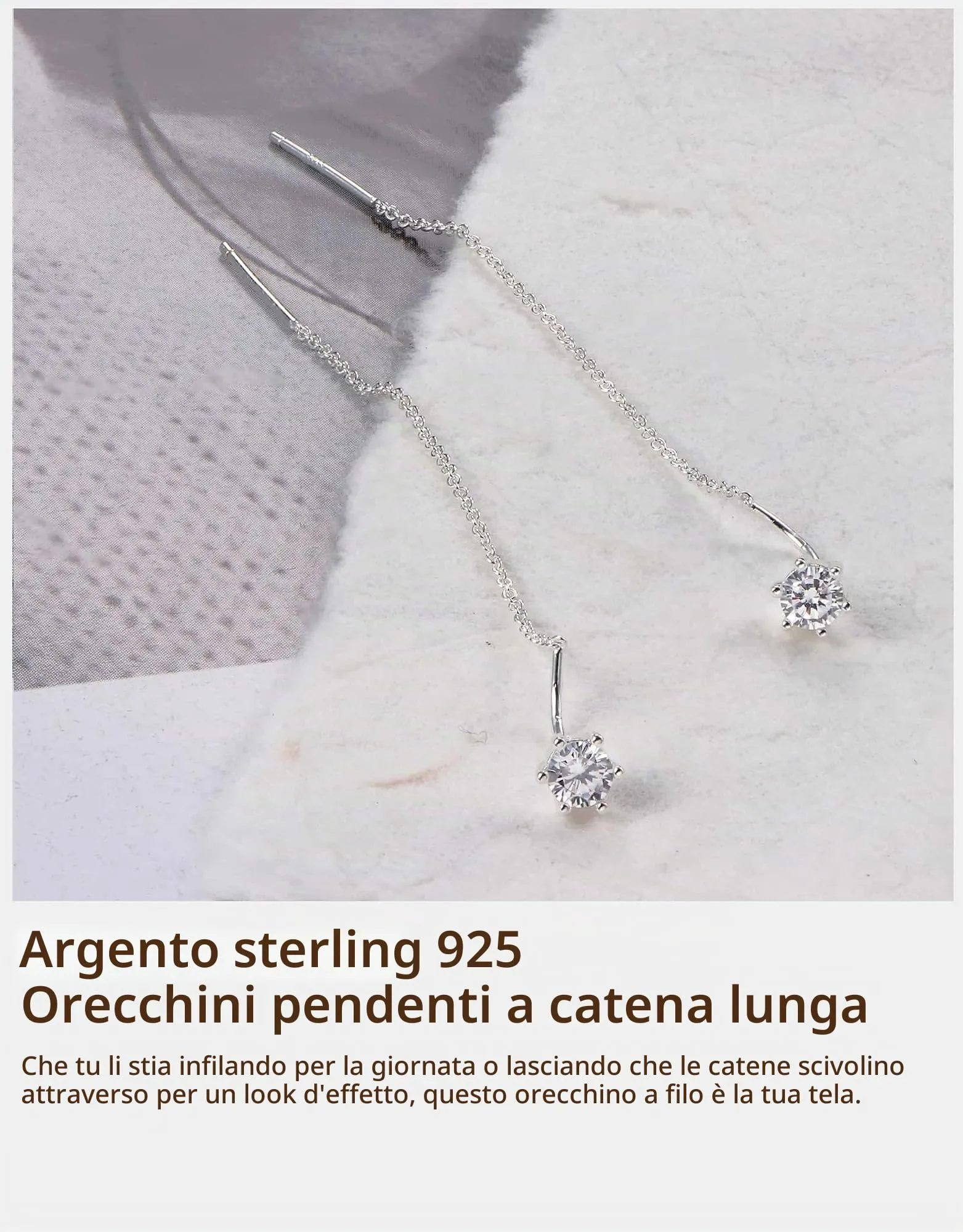 BodyBonita Orecchini Pendenti in Argento Sterling 925 con Catena e Zirconia CZ-S - immagine 4