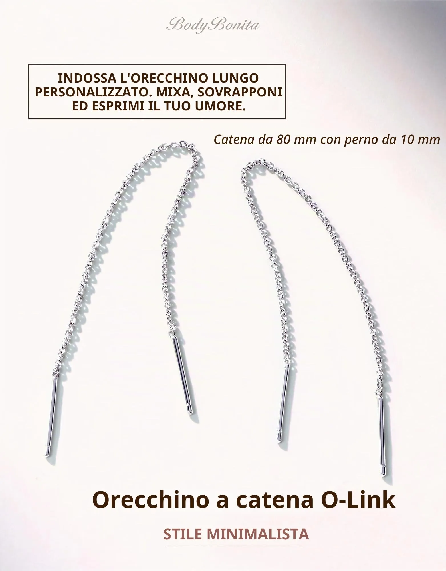 BodyBonita Orecchini Pendenti Donna in Argento Sterling S925, Catena a Maglie Tonde Type-S - immagine 2