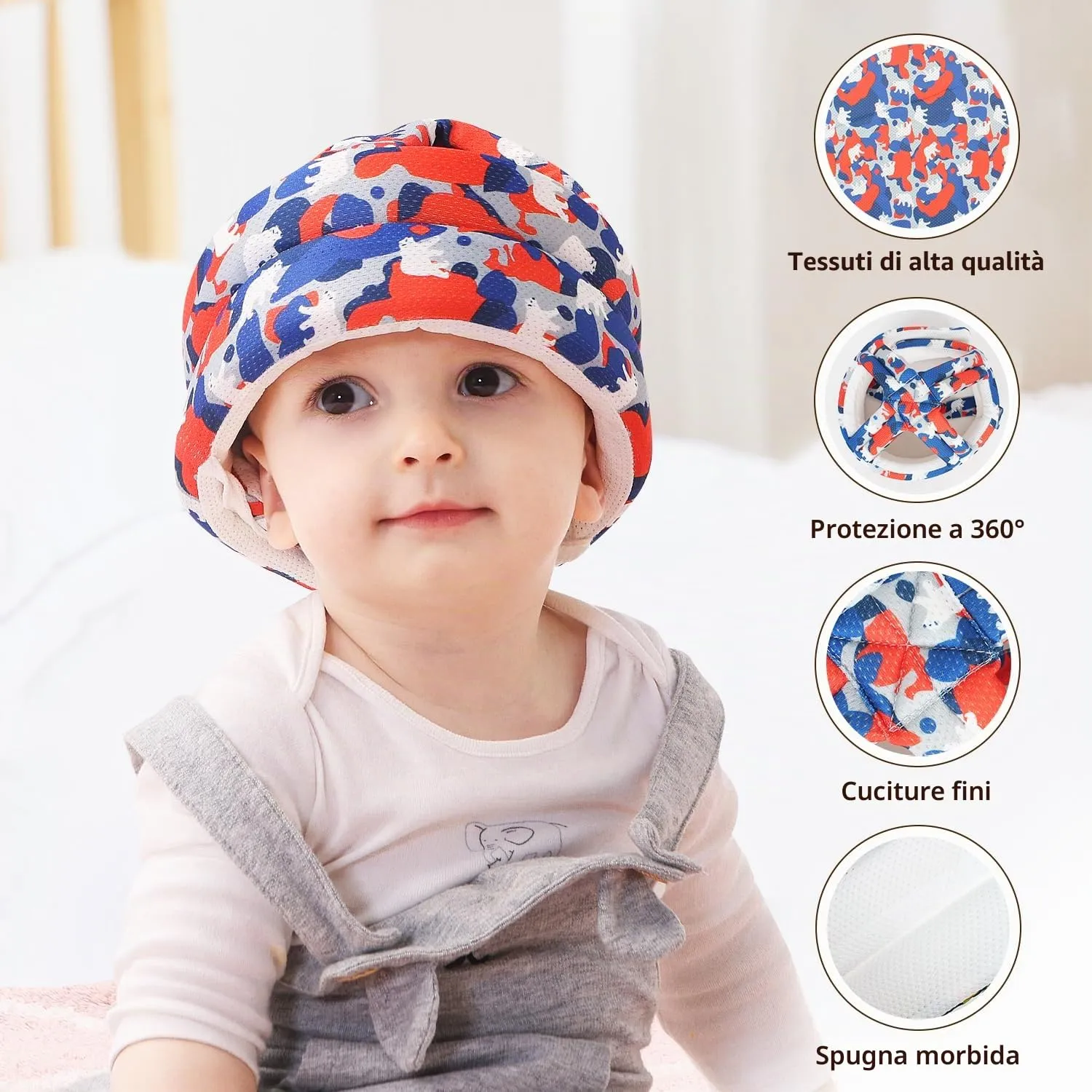 JUNUNDJING Caschetto Primi Passi per Bambini 6-36 Mesi, Orso Blu - immagine 3