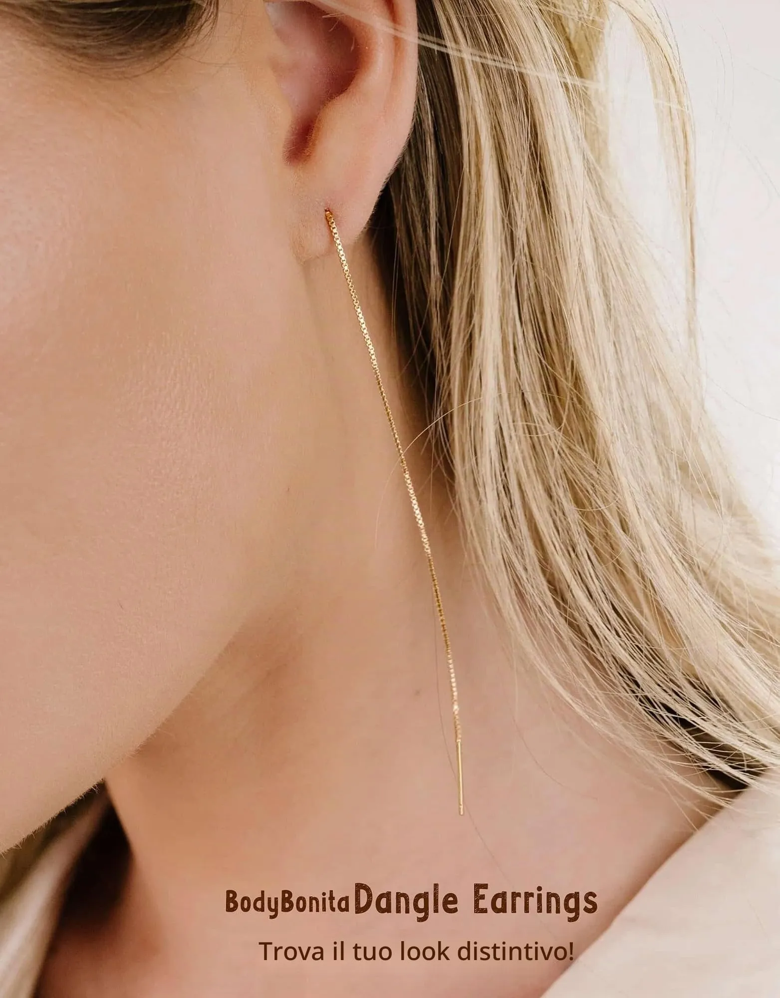 BodyBonita Orecchini Pendenti in Argento Sterling S925 Placcati in Oro 16K - immagine 3
