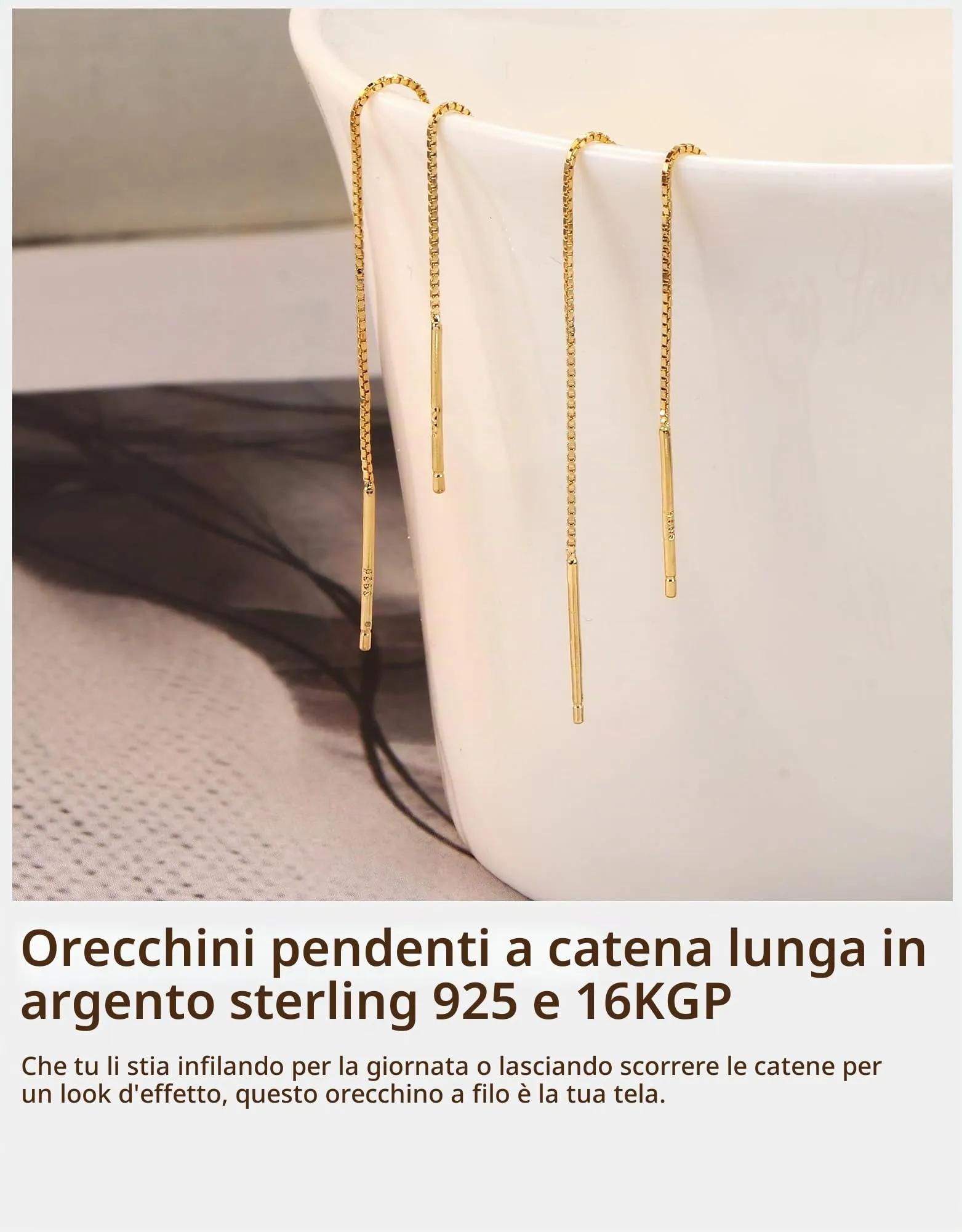 BodyBonita Orecchini Pendenti in Argento Sterling S925 Placcati in Oro 16K - immagine 4