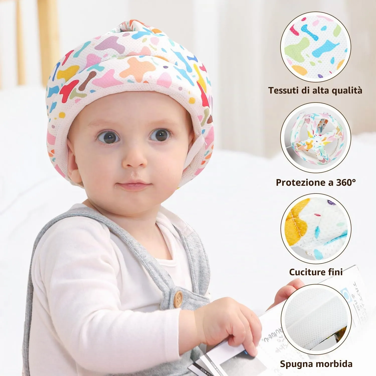 JUNUNDJING Caschetto Primi Passi per Bambini da 6 a 36 Mesi, Caramelle Arcobaleno - immagine 3
