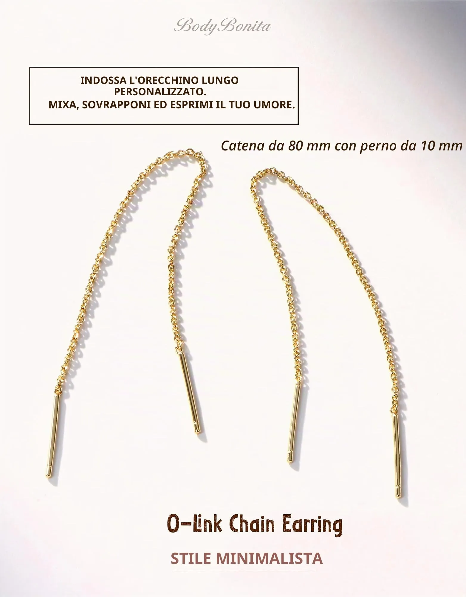 BodyBonita Orecchini Pendenti in Argento Sterling S925 Placcati in Oro 16K, Catena O Type-G - immagine 2