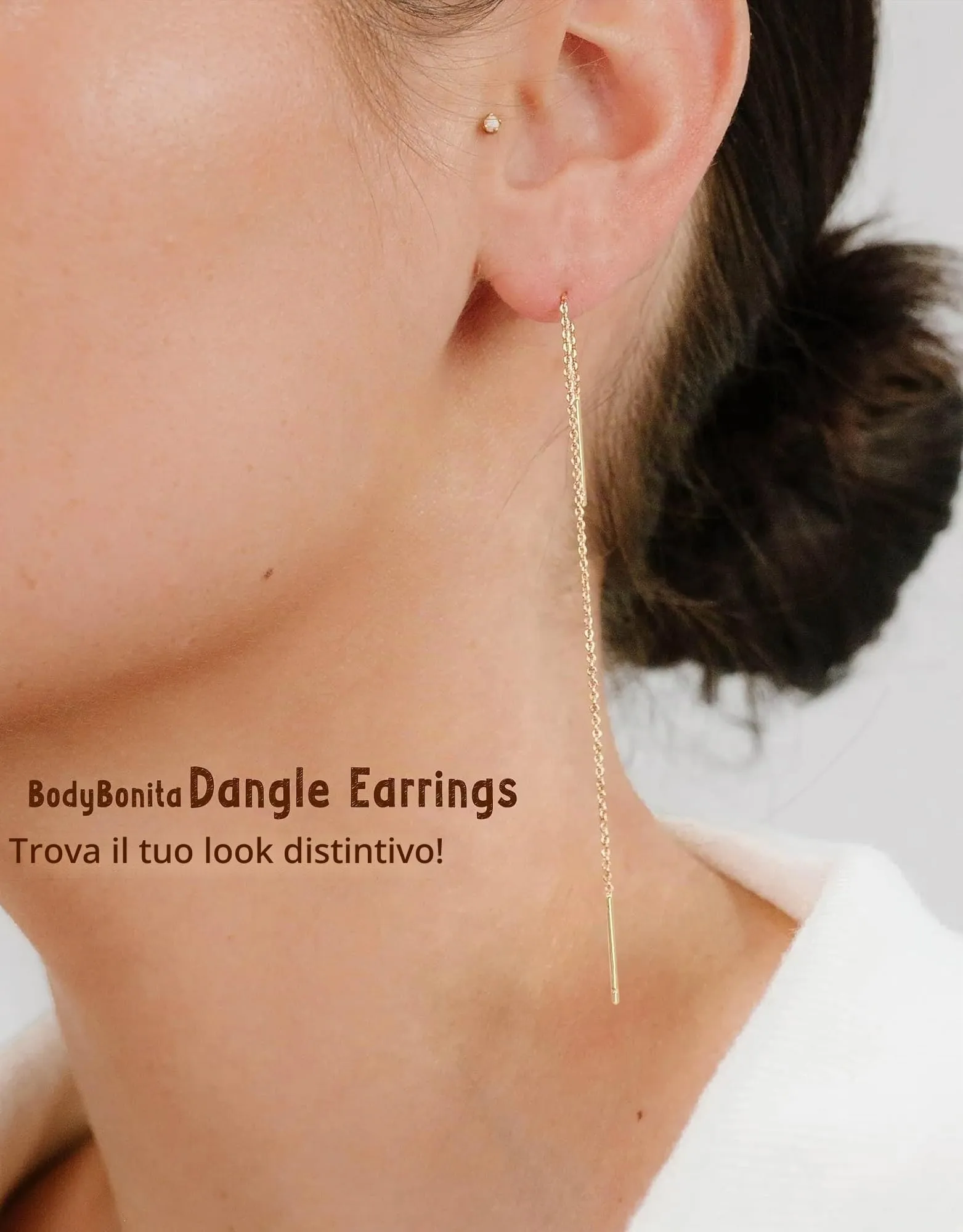 BodyBonita Orecchini Pendenti in Argento Sterling S925 Placcati in Oro 16K, Catena O Type-G - immagine 3