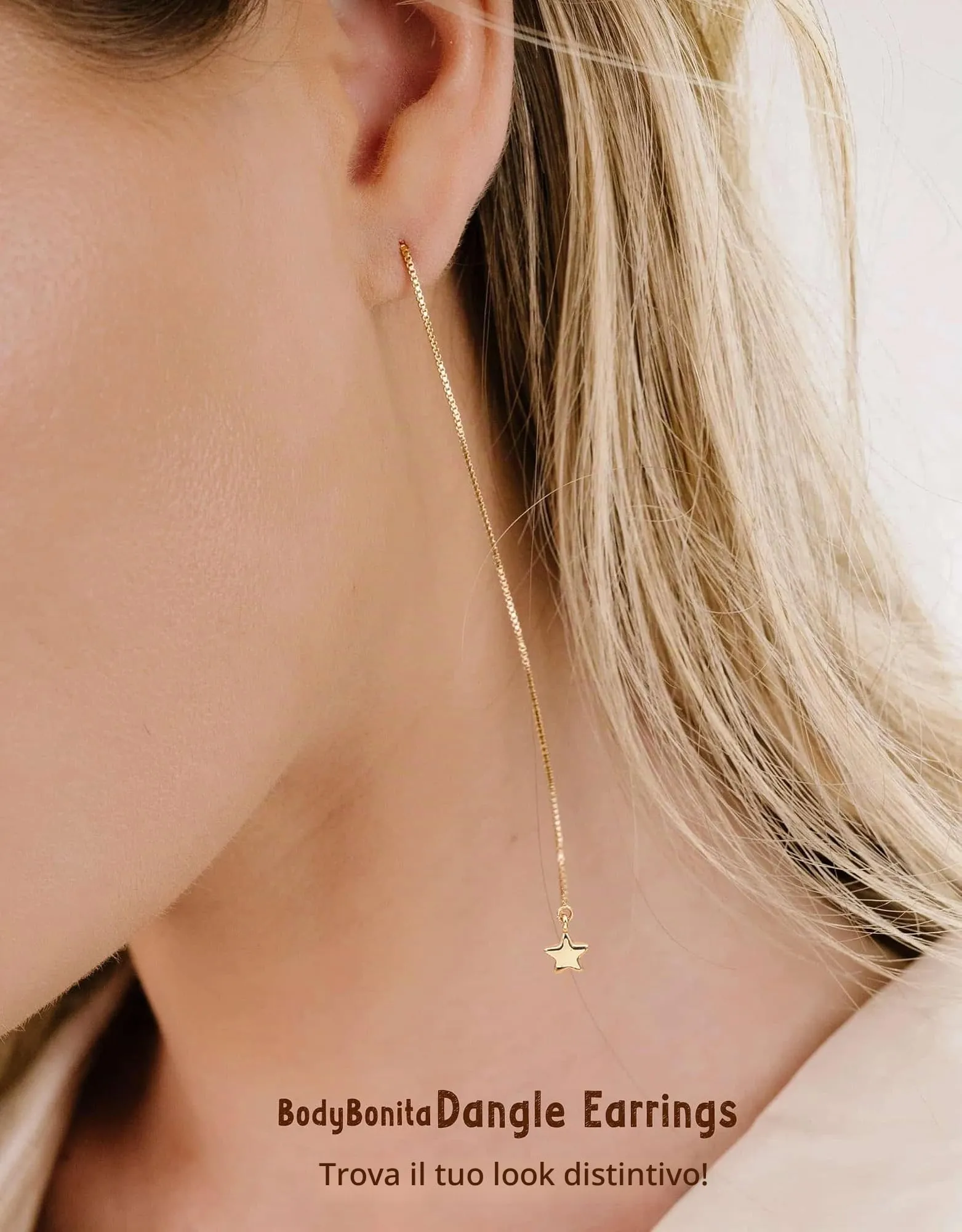 BodyBonita Orecchini Pendenti Moonstar-G in Argento Sterling 925 Placcati in Oro 16K - immagine 3