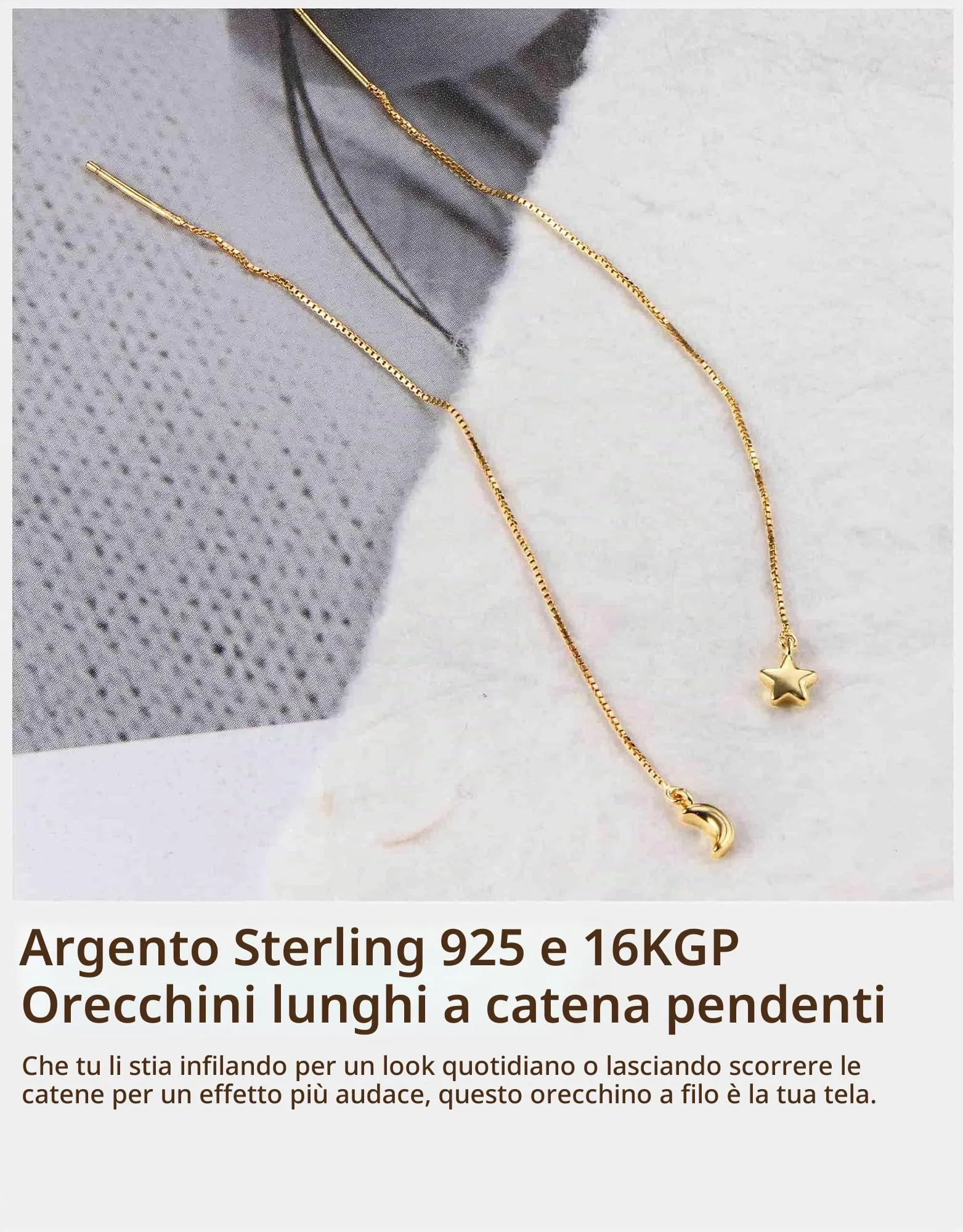 BodyBonita Orecchini Pendenti Moonstar-G in Argento Sterling 925 Placcati in Oro 16K - immagine 4