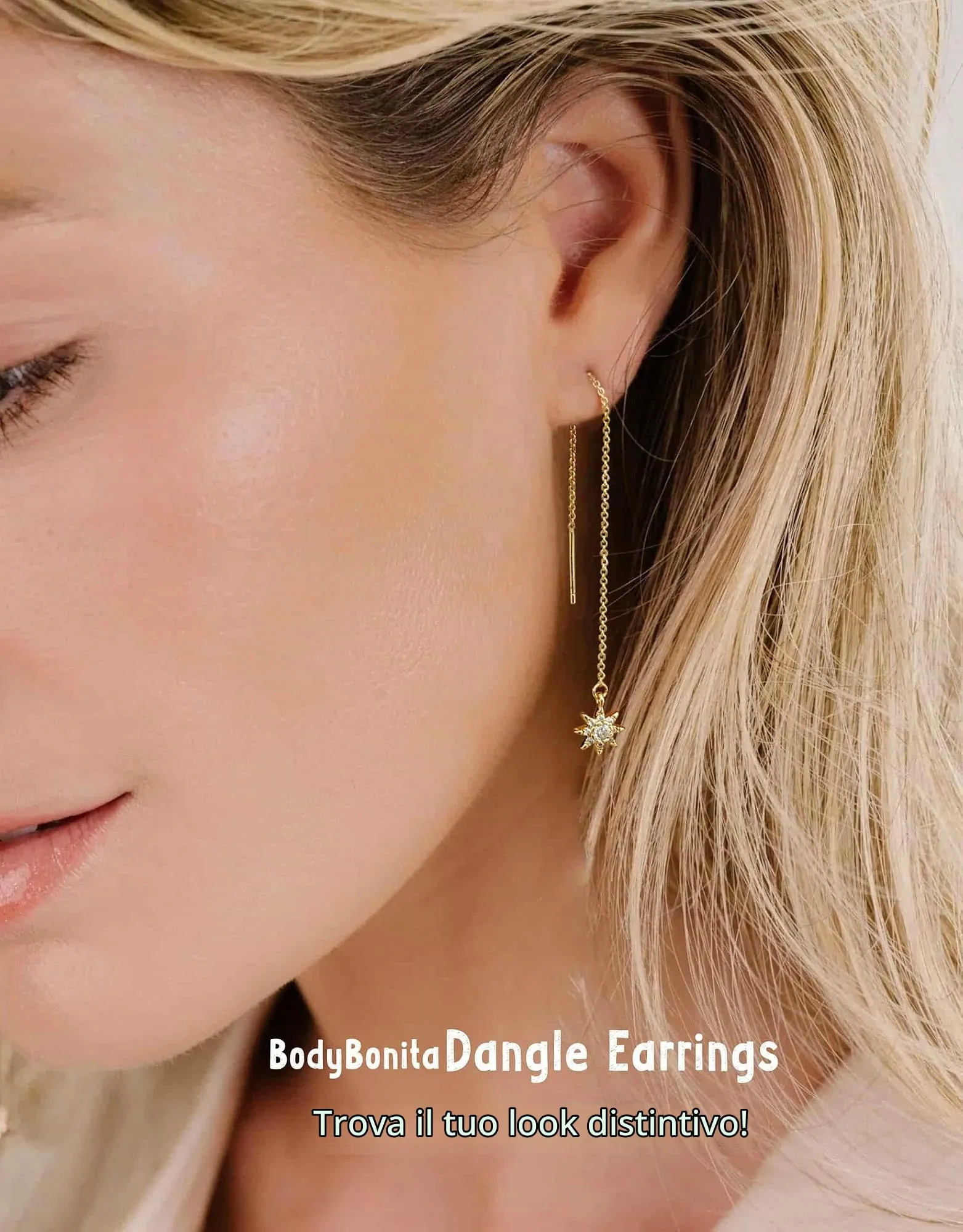 BodyBonita Orecchini Pendenti Donna con Sole in Argento Sterling 925 Placcati in Oro 16K - immagine 3