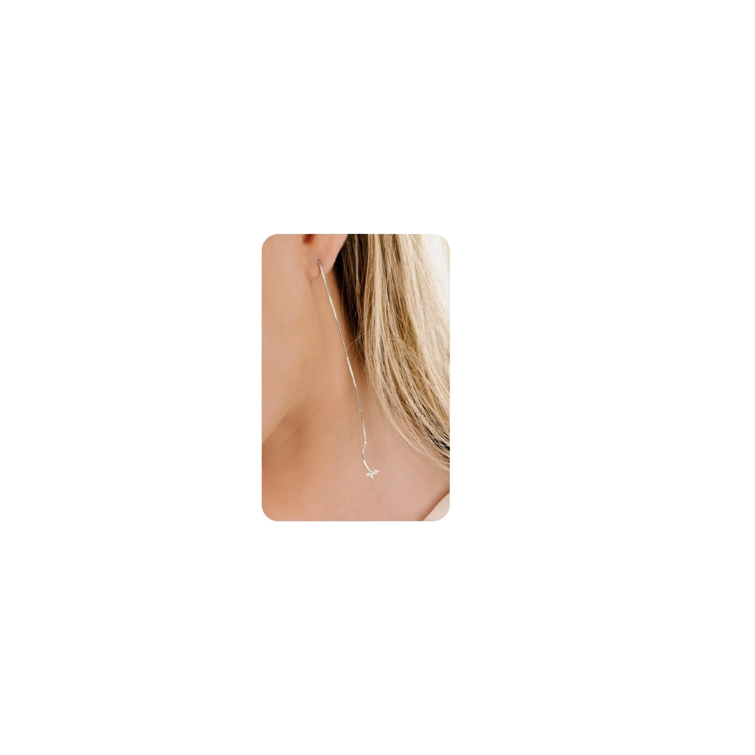 BodyBonita Orecchini Pendenti Donna in Argento Sterling 925 con Catena e Stella, Color Argento - immagine 1