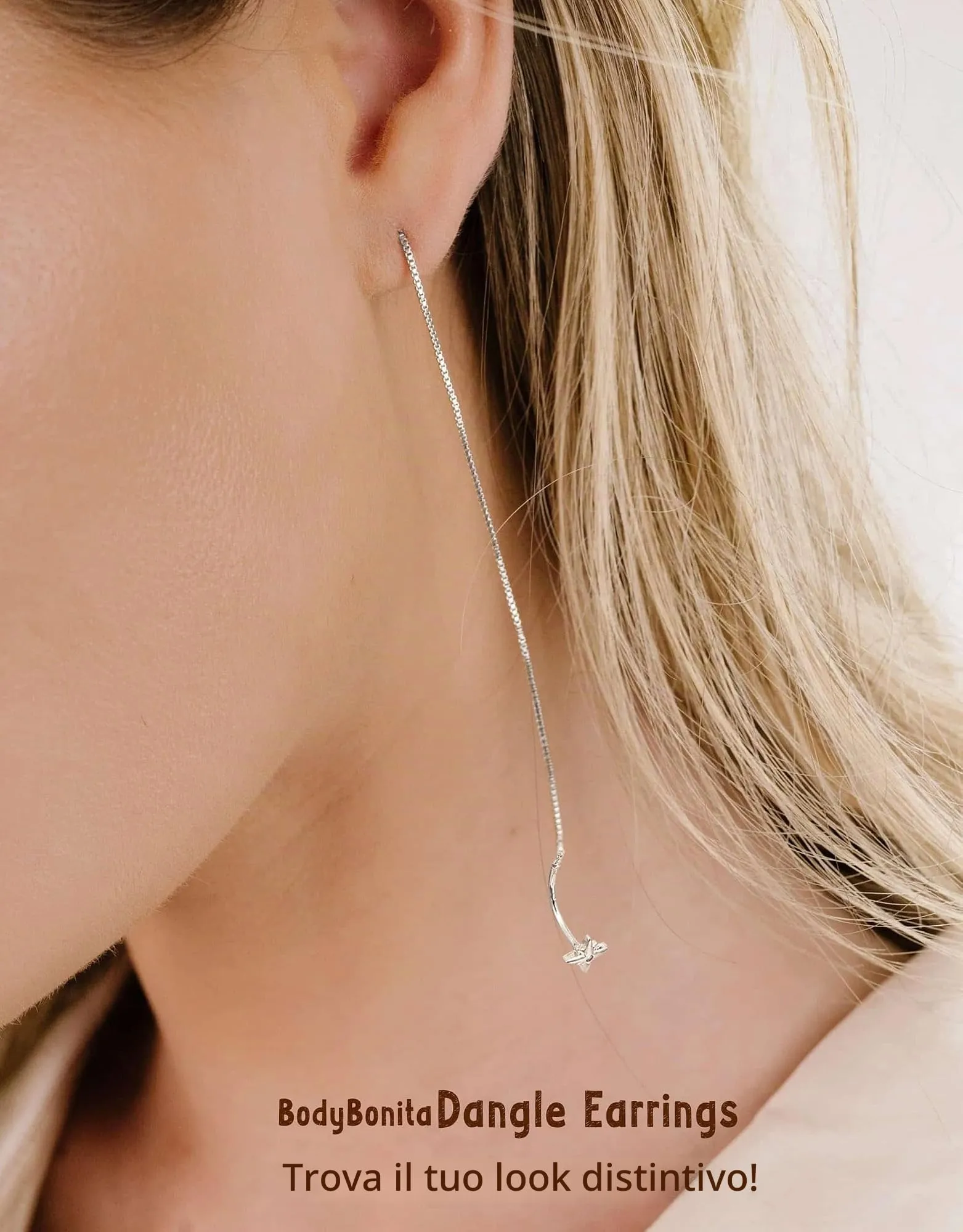BodyBonita Orecchini Pendenti Donna in Argento Sterling 925 con Catena e Stella, Color Argento - immagine 3