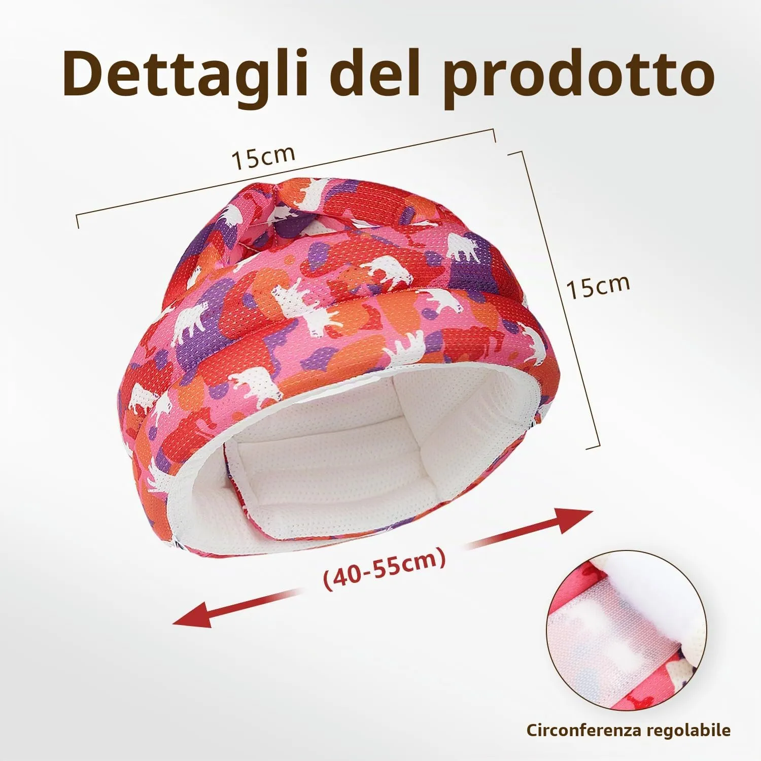 JUNUNDJING Caschetto Primi Passi per Bambini da 6 a 36 Mesi, Orso Rosso - immagine 2