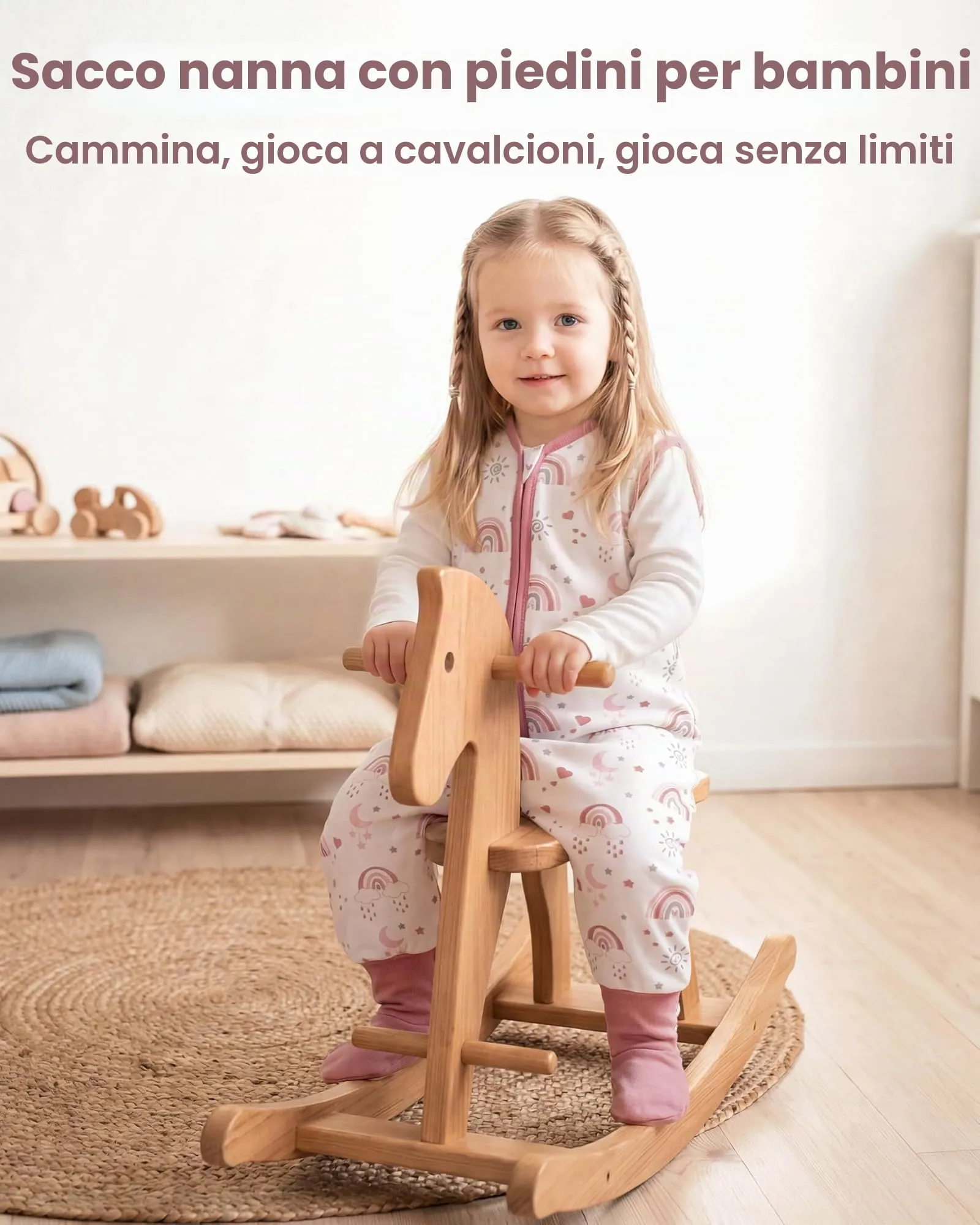 FIEMOL Sacco Nanna con Piedini, 3-4 Anni, TOG 0.5, 100% Cotone, Arcobaleno Rosa - immagine 3