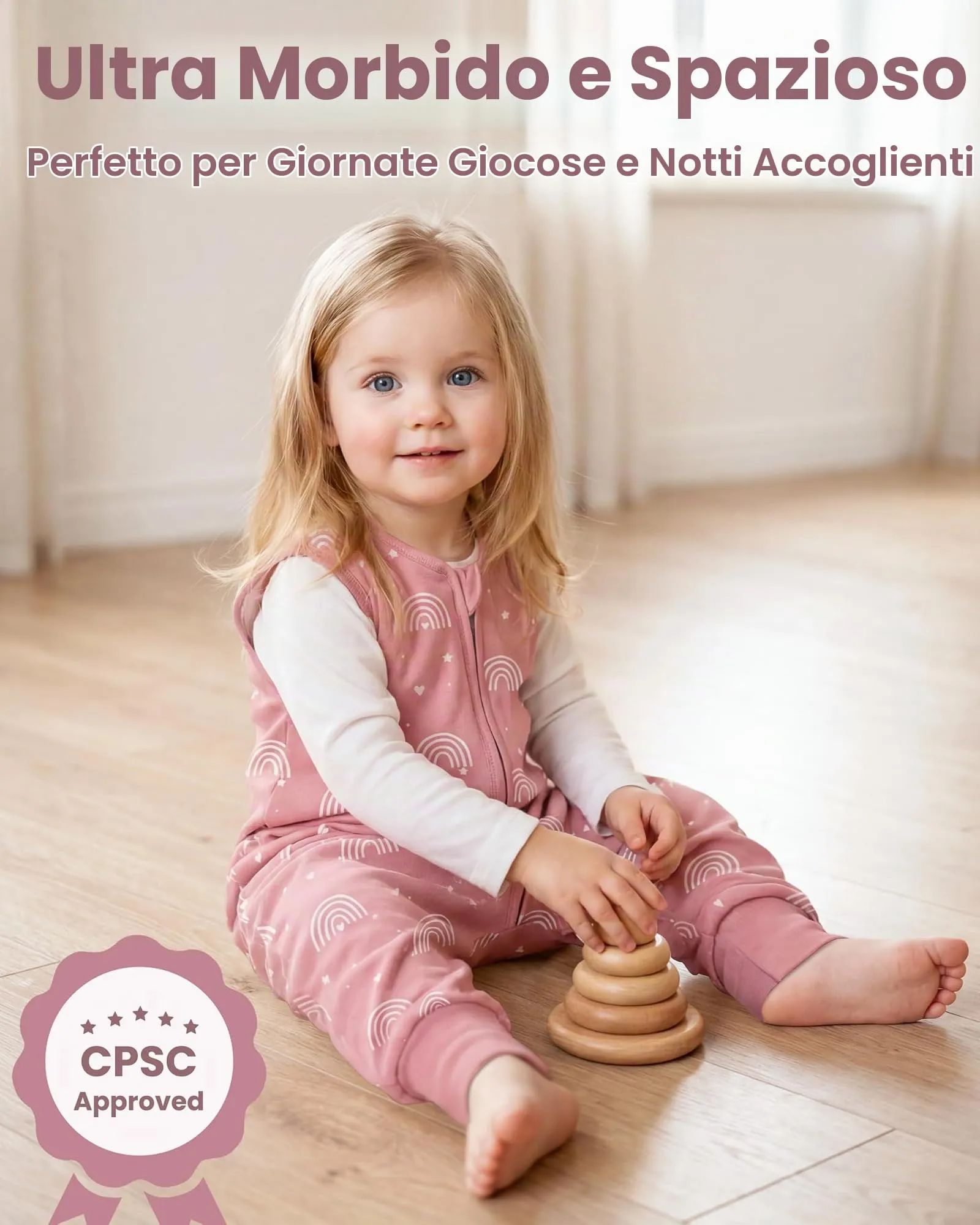FIEMOL Sacco Nanna con Piedini, 3-4 Anni, TOG 0.5, 100% Cotone, Arcobaleno Rosa - immagine 5