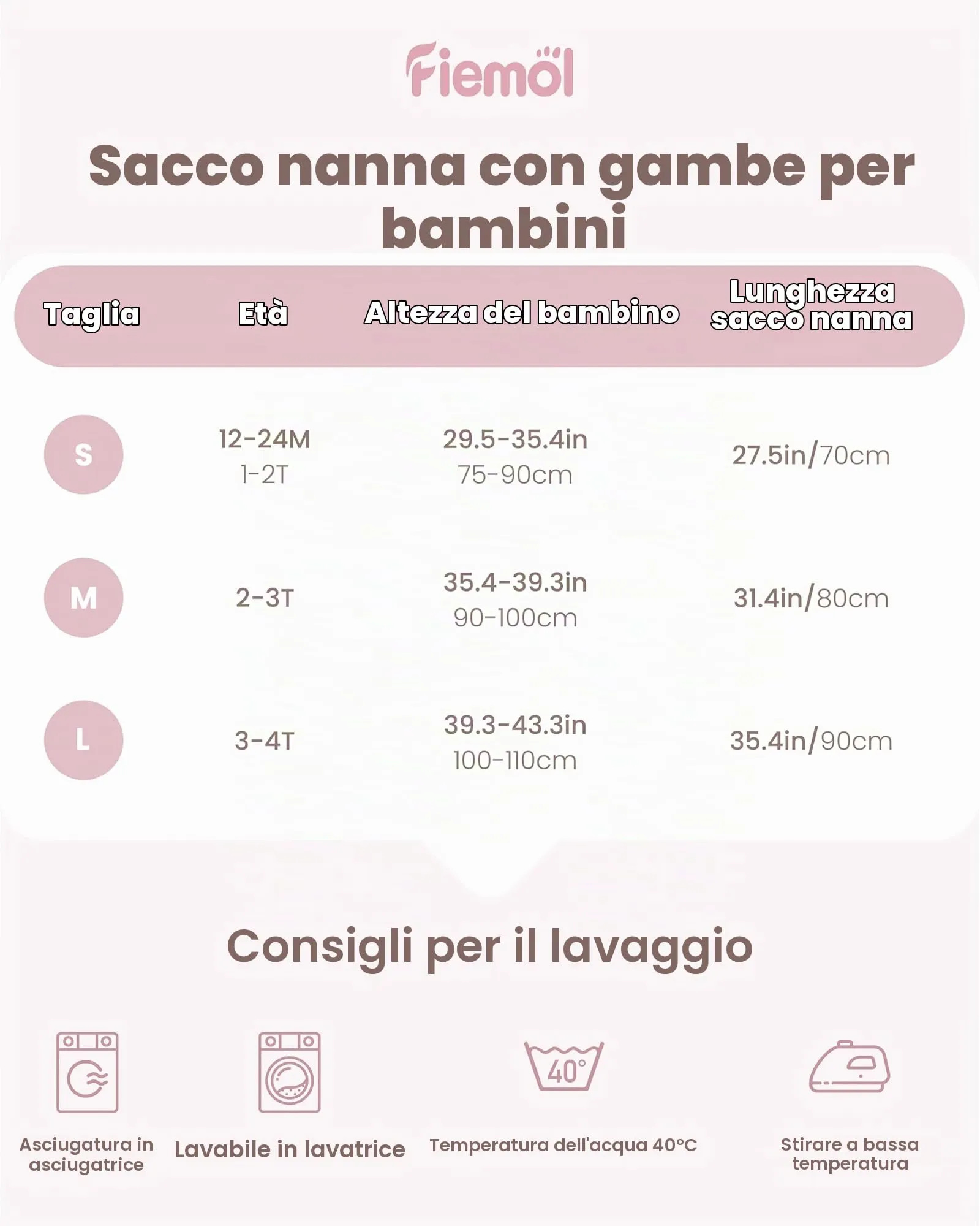 FIEMOL Sacco Nanna con Piedini, 3-4 Anni, TOG 0.5, 100% Cotone, Arcobaleno Rosa - immagine 6