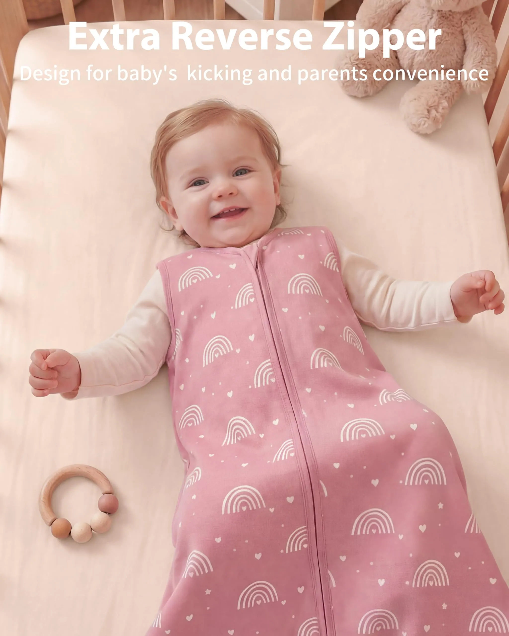 FIEMOL Sacco Nanna 18-24 Mesi 0,5 Tog in Cotone, 3 Pezzi, Arcobaleno Rosa - immagine 3