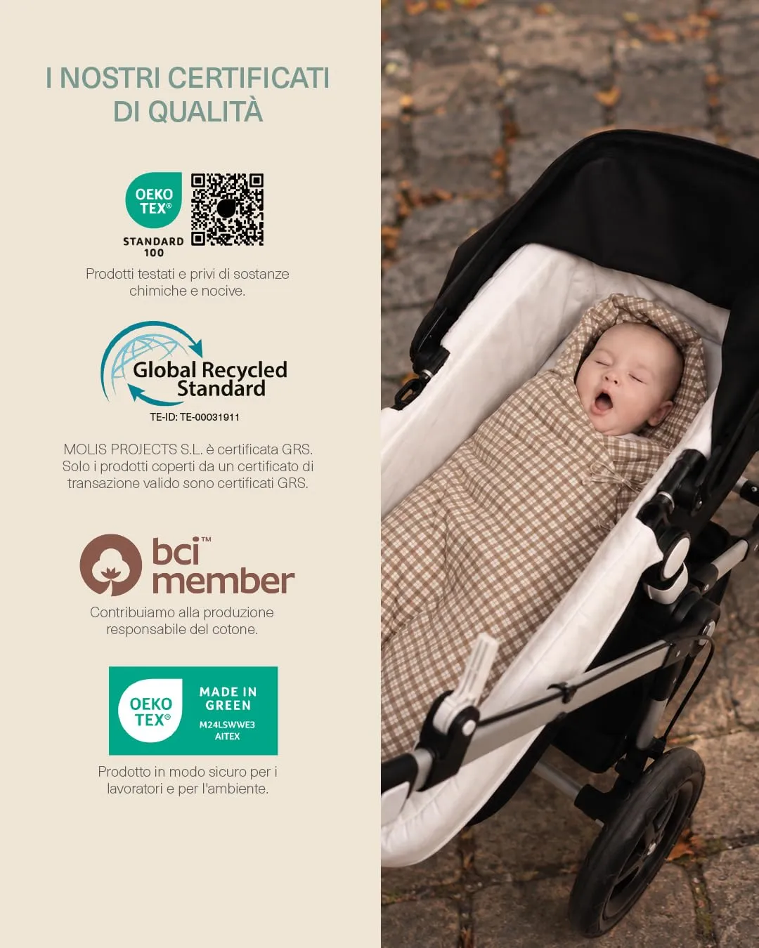 molis&co Sacco Passeggino Universale Invernale, Primavera e Autunno TOG 2.5, 100% Cotone OEKO-TEX 100 (Brown Checks) - immagine 6