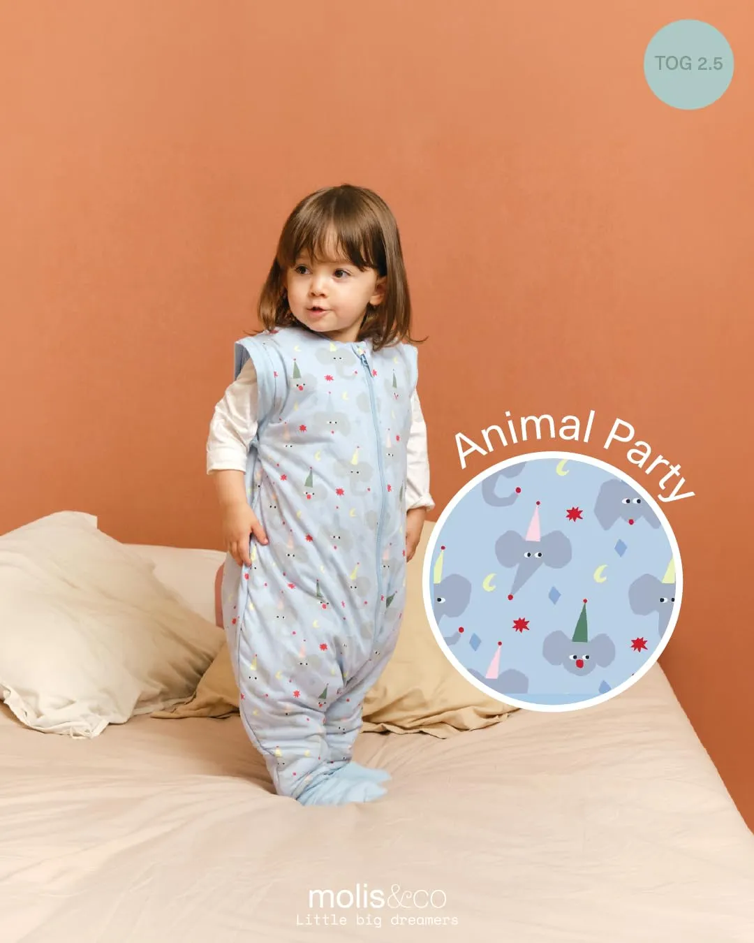 Molis & Co Sacco Nanna per Bambini con Piedini, Maniche e Calzini Rimovibili, 2,5 TOG, 100% Cotone, 60 cm (6 Mesi) - immagine 5