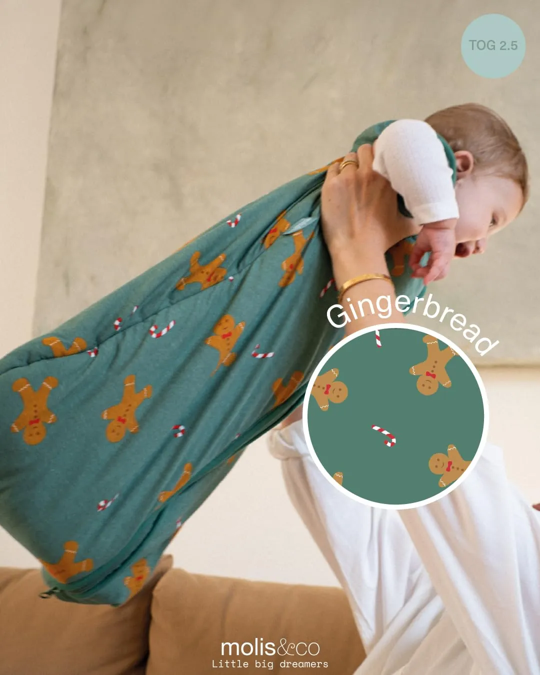 molis & co Sacco nanna per neonato, 2,5 Tog, 60 cm (0 mesi), 100% cotone Oeko-Tex 100, pan di zenzero - immagine 4