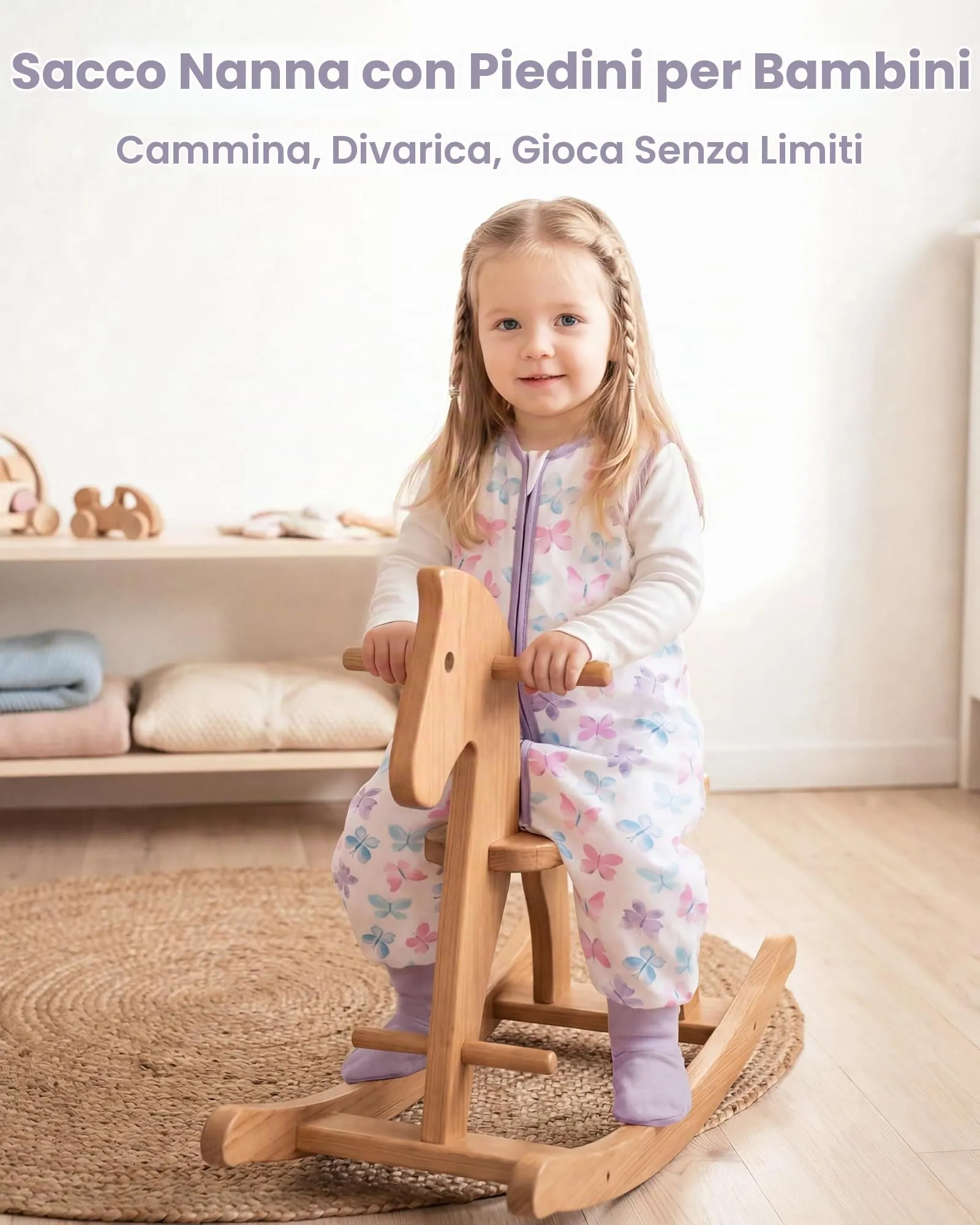 FIEMOL Sacco Nanna con piedini 18-36 Mesi, 0.5 TOG, 100% Cotone, Farfalla Viola - immagine 3