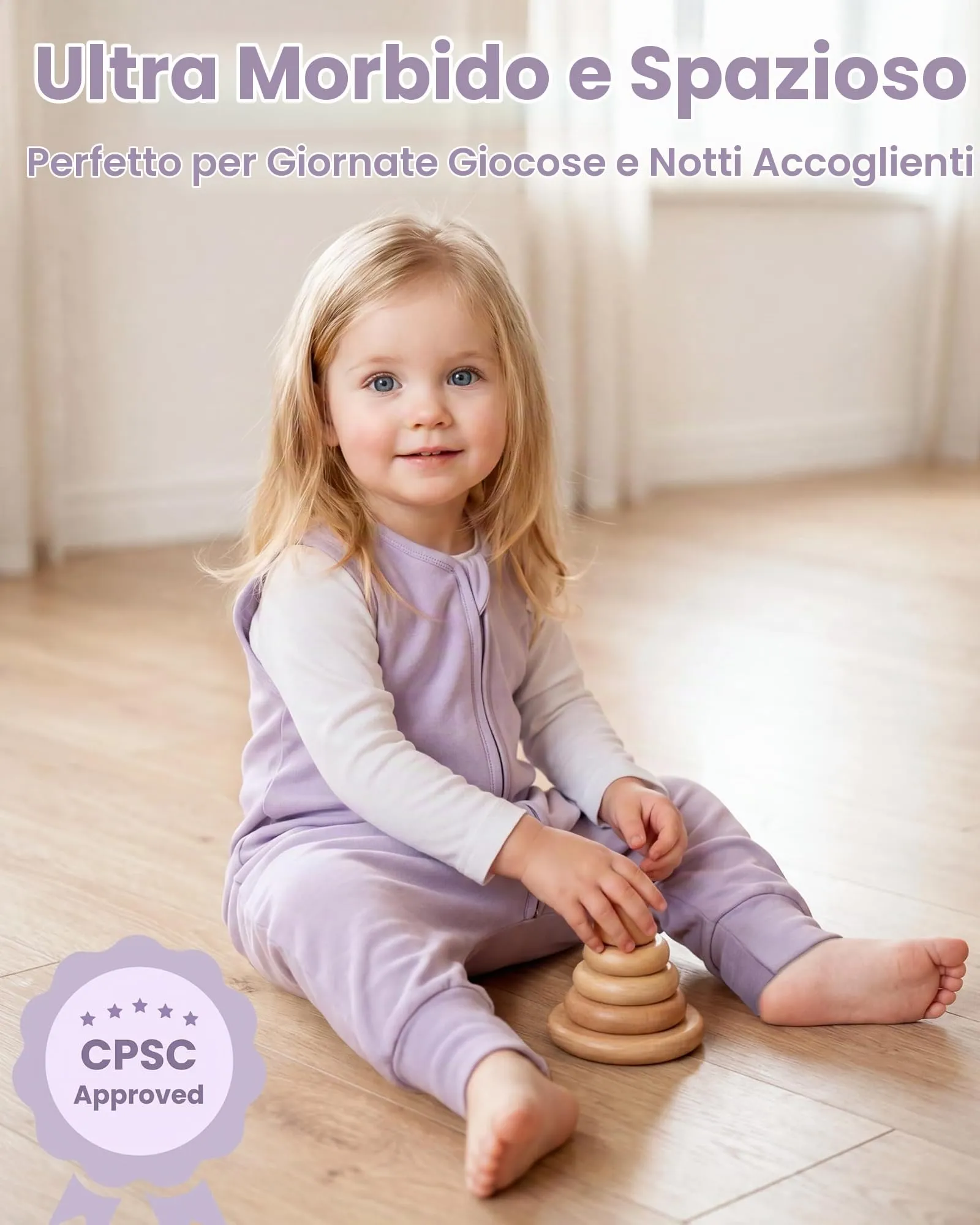 FIEMOL Sacco Nanna con piedini 18-36 Mesi, 0.5 TOG, 100% Cotone, Farfalla Viola - immagine 5