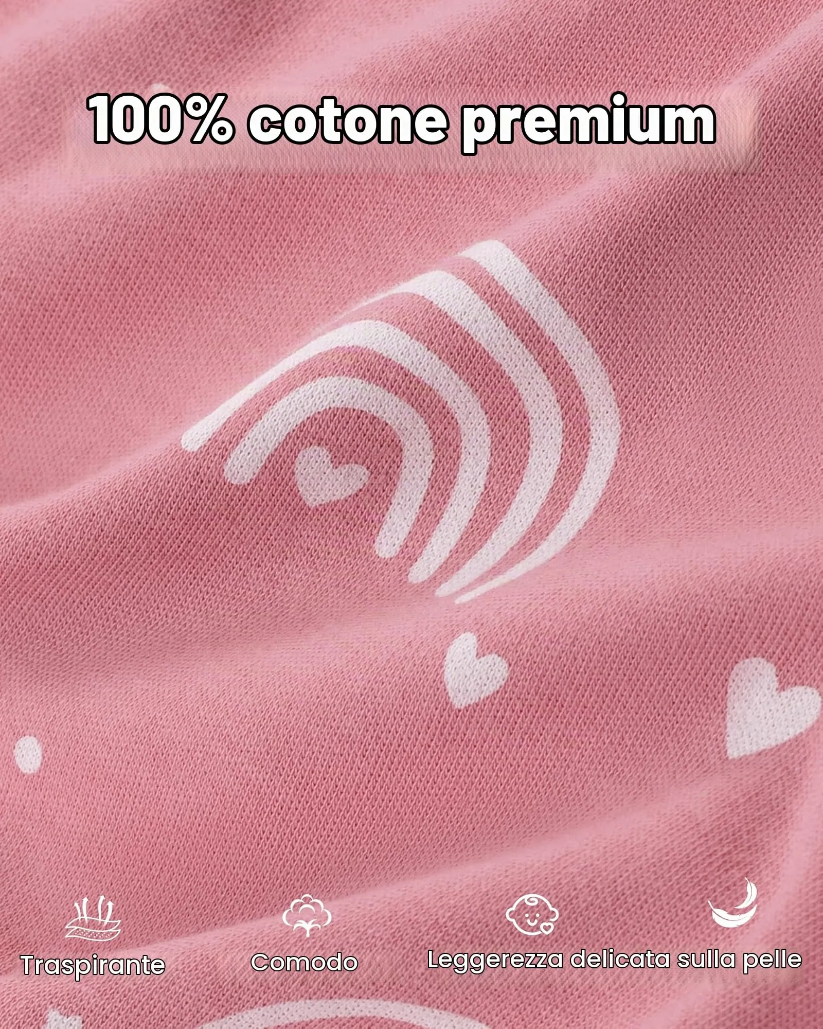 FIEMOL Sacco Nanna con Piedini, 18-36 Mesi, TOG 0.5, 100% Cotone, Arcobaleno Rosa - immagine 4