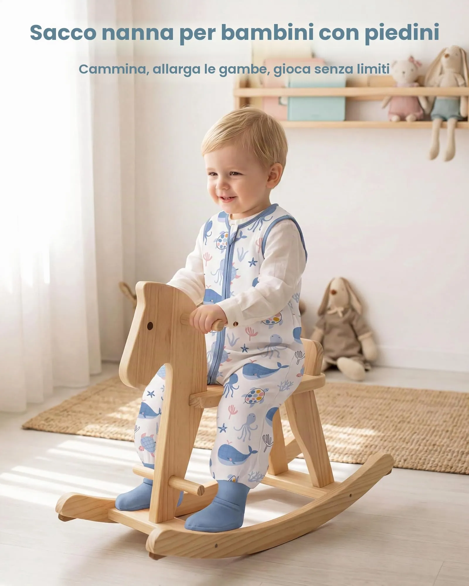FIEMOL Sacco Nanna con piedini, 3-4 Anni, Tog 0.5, 100% Cotone, Balena Blu - immagine 3