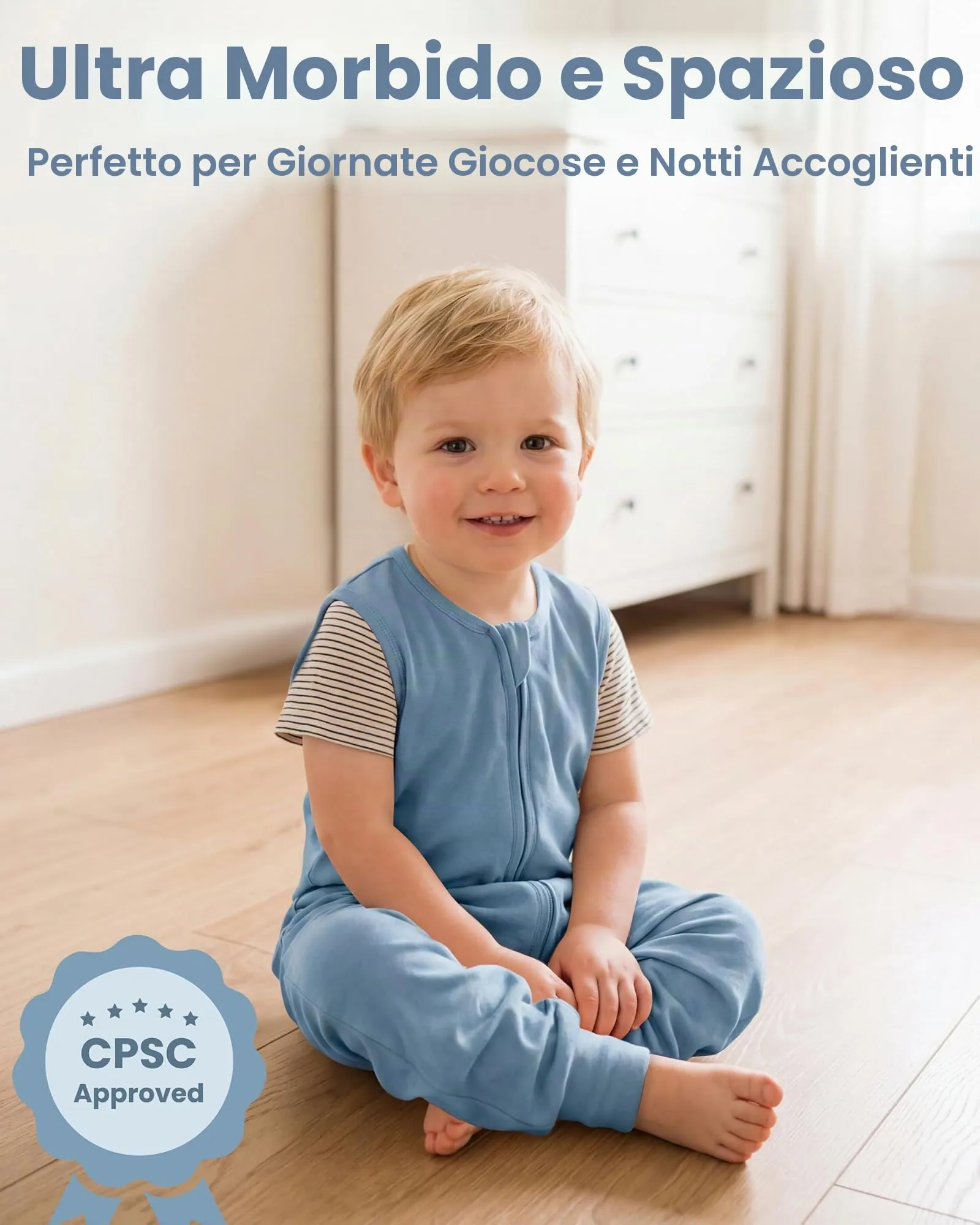 FIEMOL Sacco Nanna con piedini, 3-4 Anni, Tog 0.5, 100% Cotone, Balena Blu - immagine 5