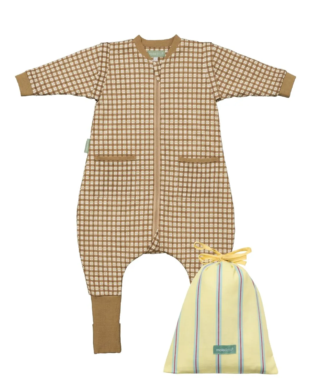 Molis & Co Sacco Nanna con Piedini, Maniche Staccabili e Calzini, 100% Cotone Oeko-Tex, Brown Checks, 3 Anni - immagine 1