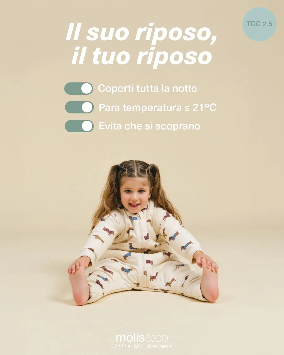 molis&co Sacco Nanna Invernale con Piedini, Maniche Staccabili e Calzini, 2.5 TOG, 100% Cotone Oeko-TEX 100, Fancy Teckel, 6 anni - immagine 5