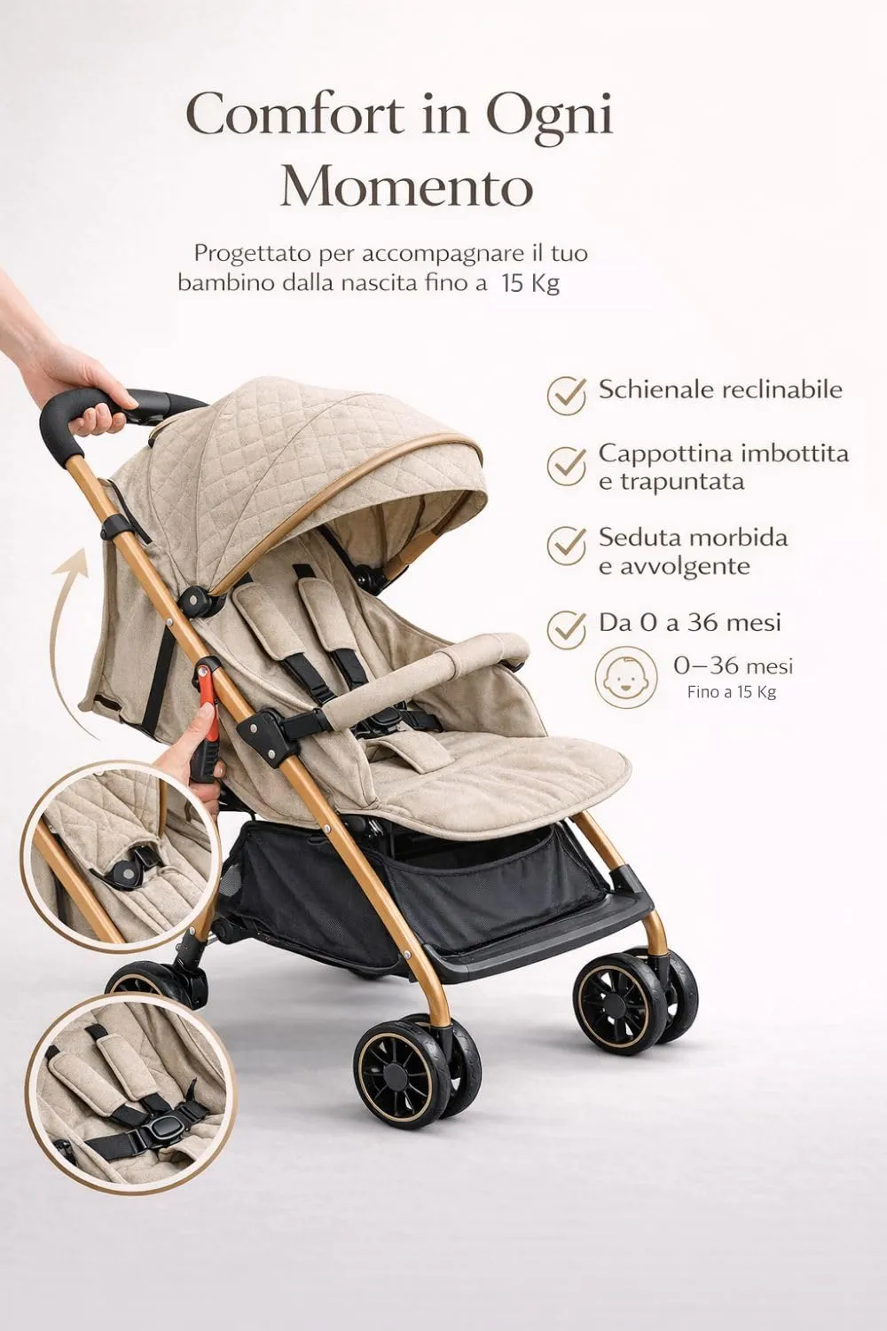 Leonardo Baby Passeggino Leggero Pieghevole 0-36 Mesi - immagine 3