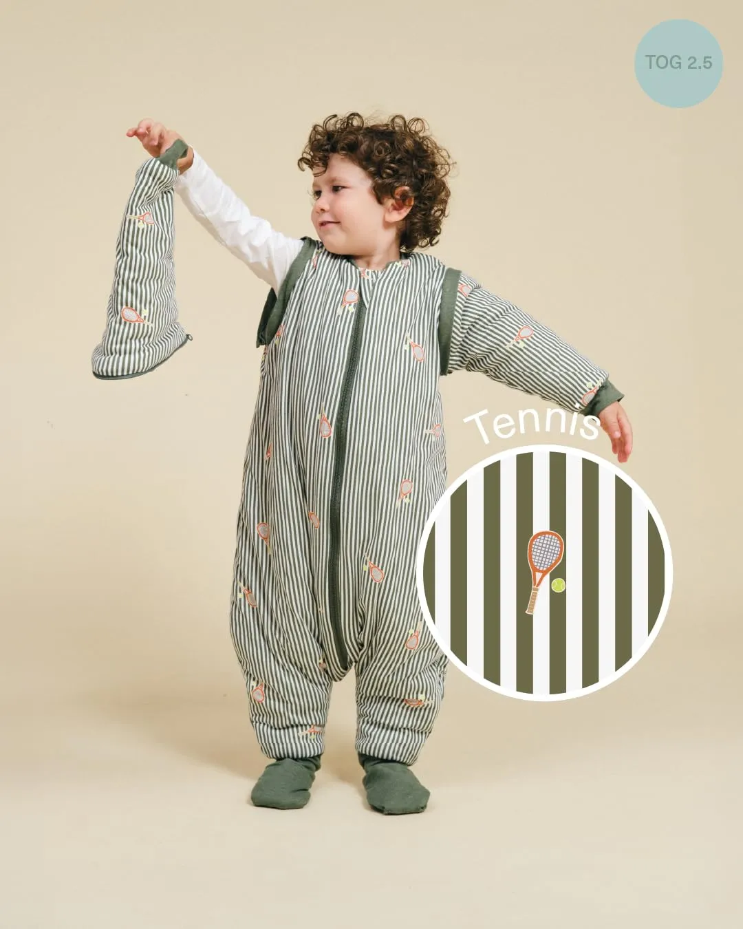 molis & co Sacco Nanna con piedini, maniche staccabili e calzini, 2.5 TOG, 100% Cotone Oeko-TEX 100, Tennis, 4 anni - immagine 4