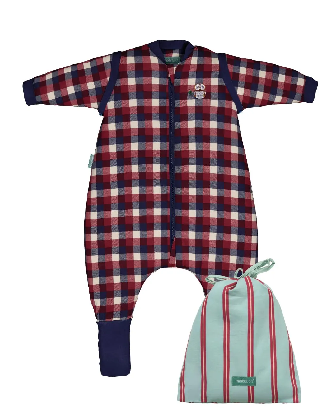 molis & co Sacco Nanna Invernale con Piedini, Maniche Staccabili e Calzini, 2.5 TOG, 100% Cotone Oeko-TEX 100, Vichy Red & Blue, 4 anni - immagine 1
