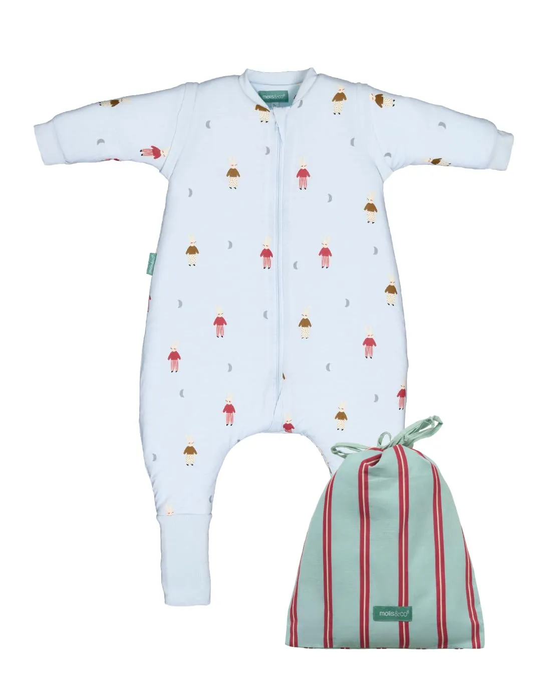 molis&co Sacco Nanna Sleepy Bunnies con piedini, maniche staccabili e calzini, 2.5 TOG, 100% Cotone Oeko-TEX 100, 2 anni - immagine 1