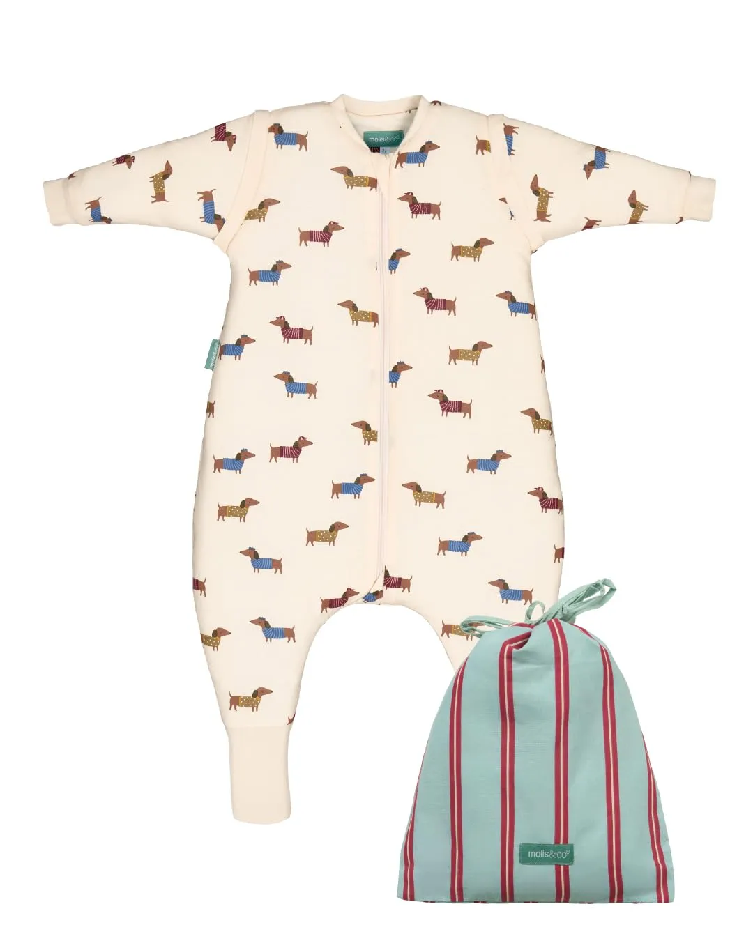 molis & co Sacco Nanna con Piedini, Maniche Staccabili e Calzini, 2.5 TOG, 100% Cotone Oeko-Tex 100, Fancy Teckel, 2 anni - immagine 1