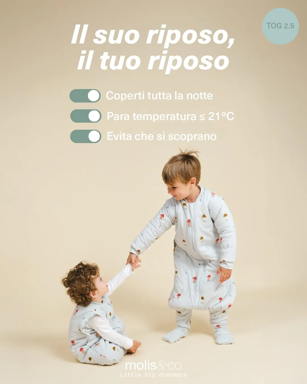 molis&co Sacco Nanna Sleepy Bunnies, 2.5 TOG con piedini, maniche staccabili e calzini, 100% Cotone Oeko-TEX 100, 1 anno - immagine 5