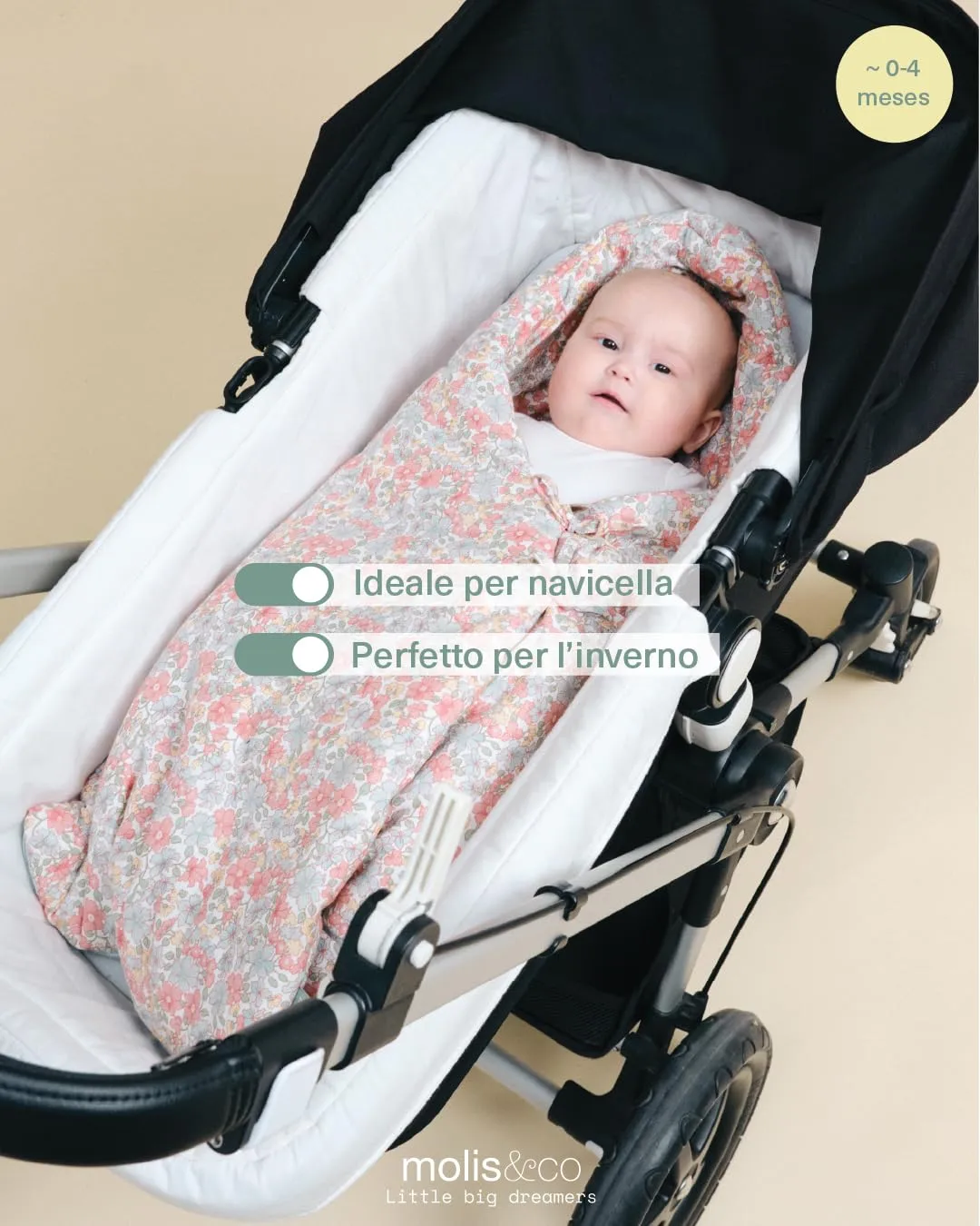 molis&co Sacco Passeggino Universale Primavera e Autunno TOG 2.5, 100% Cotone OEKO-TEX 100 - Summer Bloom - immagine 4