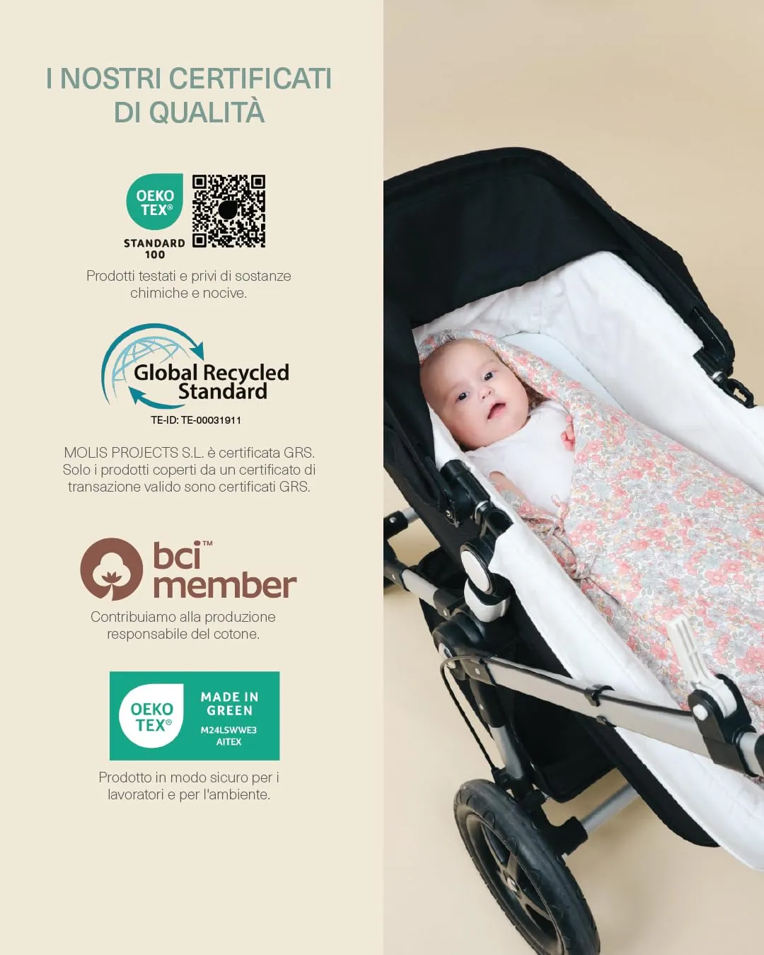 molis&co Sacco Passeggino Universale Primavera e Autunno TOG 2.5, 100% Cotone OEKO-TEX 100 - Summer Bloom - immagine 6