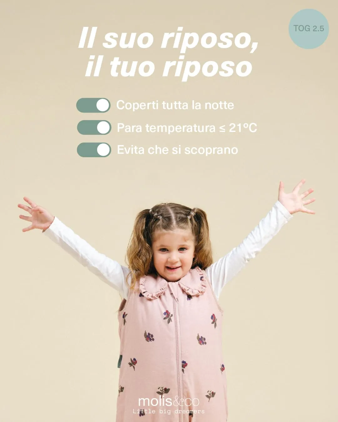 molis & co Sacco Nanna con Piedini Invernale 2.5 tog, 100% Cotone Oeko-Tex 100, Winter Flowers, 3 Anni - immagine 5