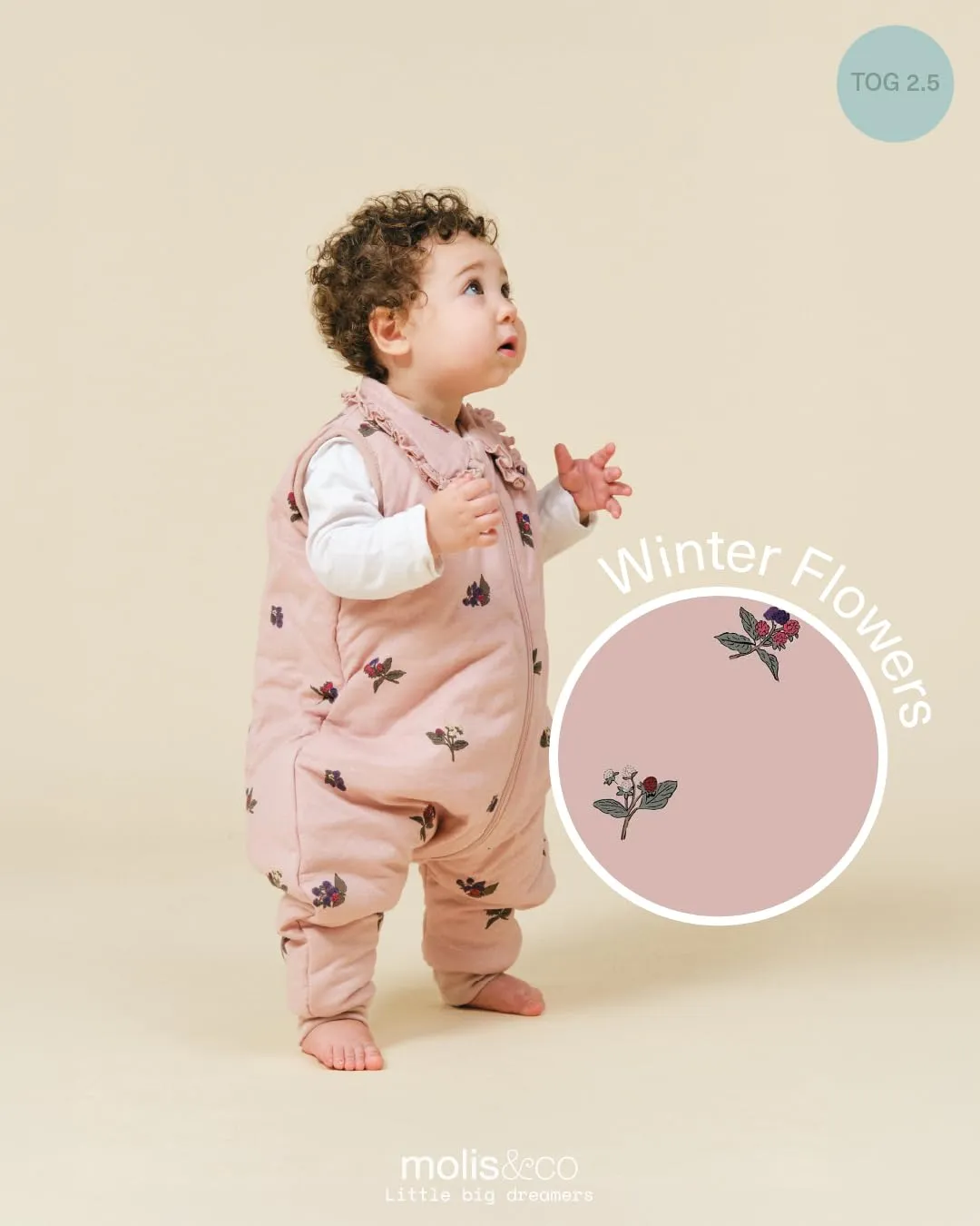 molis & co Sacco Nanna con Piedini Invernale 2.5 tog 100% Cotone Winter Flowers (4 Anni) - immagine 4