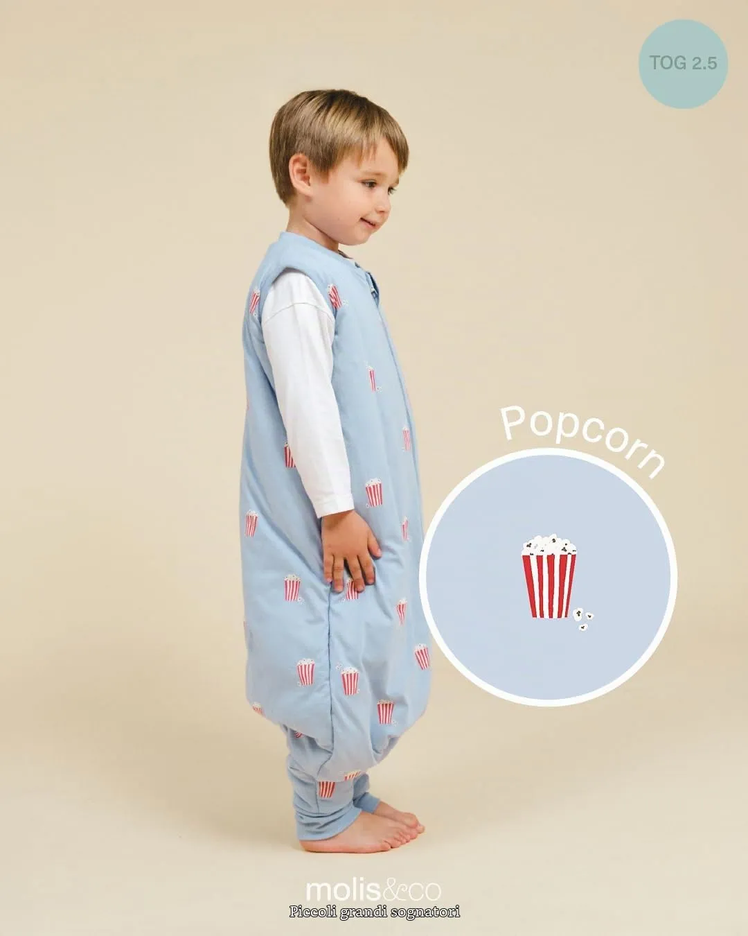 Molis & Co Sacco Nanna con Piedini Invernale 2.5 Tog, 100% Cotone Oeko-Tex 100, Popcorn, 6 Anni - immagine 4