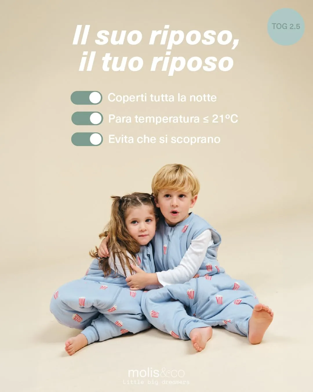 Molis & Co Sacco Nanna con Piedini Invernale 2.5 TOG, 100% Cotone, Popcorn, 3 Anni - immagine 5