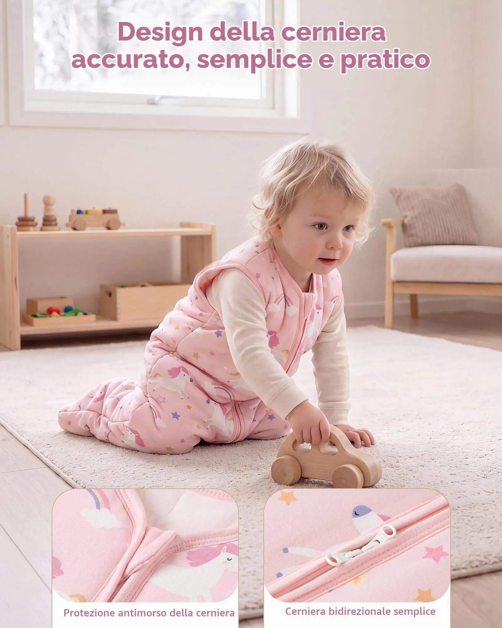 FIEMOL Sacco Nanna Invernale 2.5 tog, 0-6 Mesi, Cotone, Animale Rosa - immagine 3