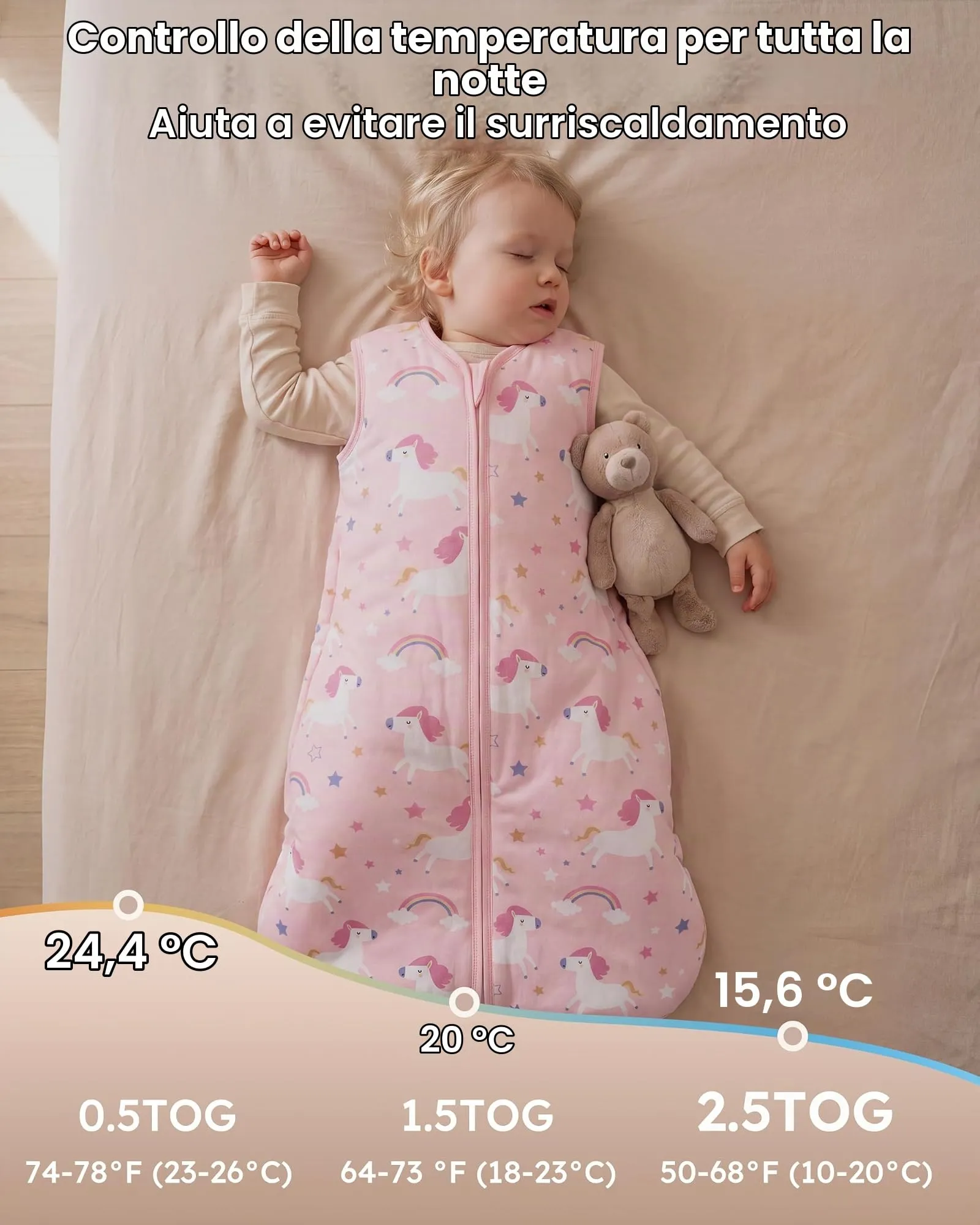 FIEMOL Sacco Nanna Invernale 2.5 tog, 0-6 Mesi, Cotone, Animale Rosa - immagine 6