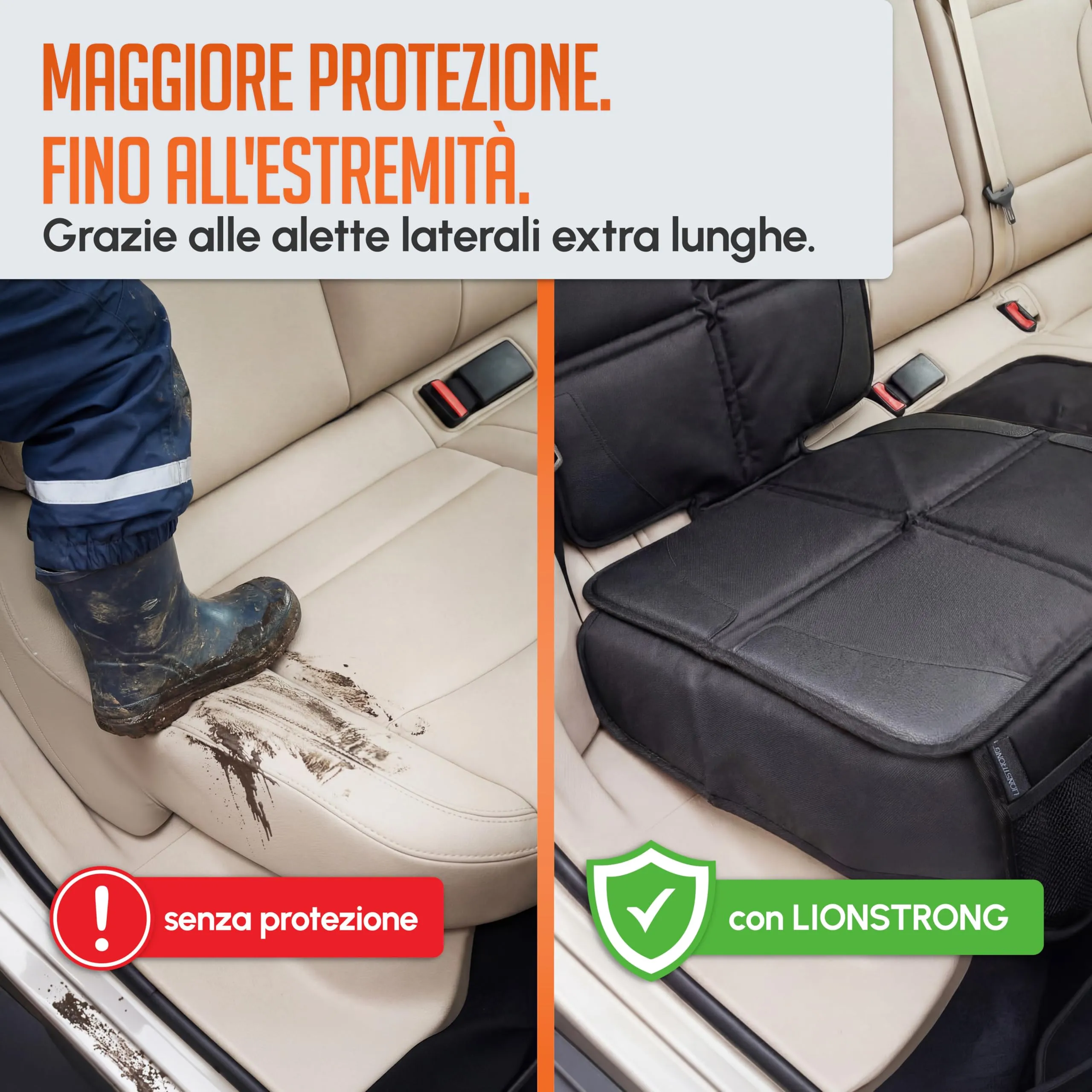 LIONSTRONG Protettori per Sedile ISOFIX Extra Grande, Nero - immagine 3